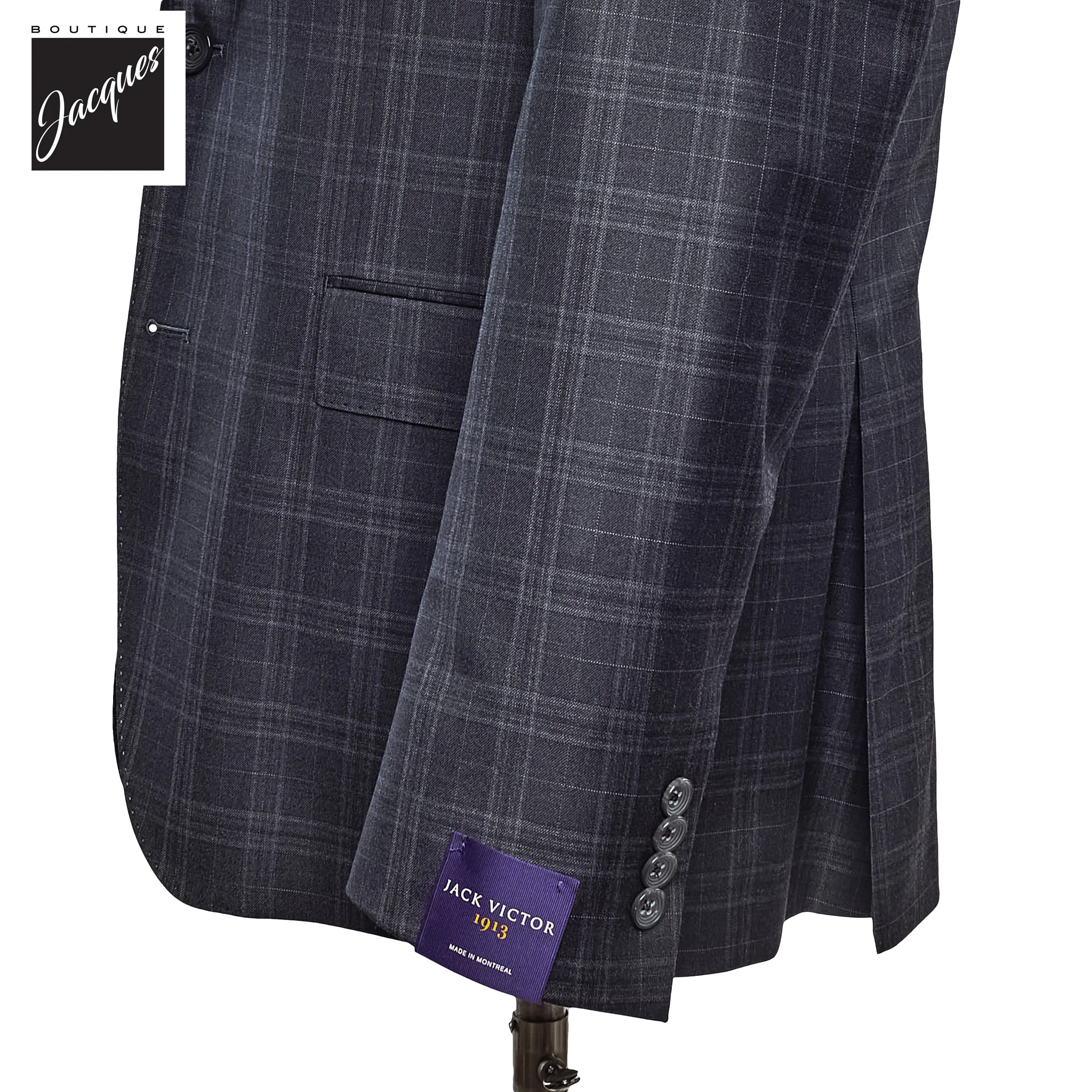 Gray Check Super 150s Loro Piana Wool Mason Contemporary Fit Suit - Jack Victor 1913 - Image 3