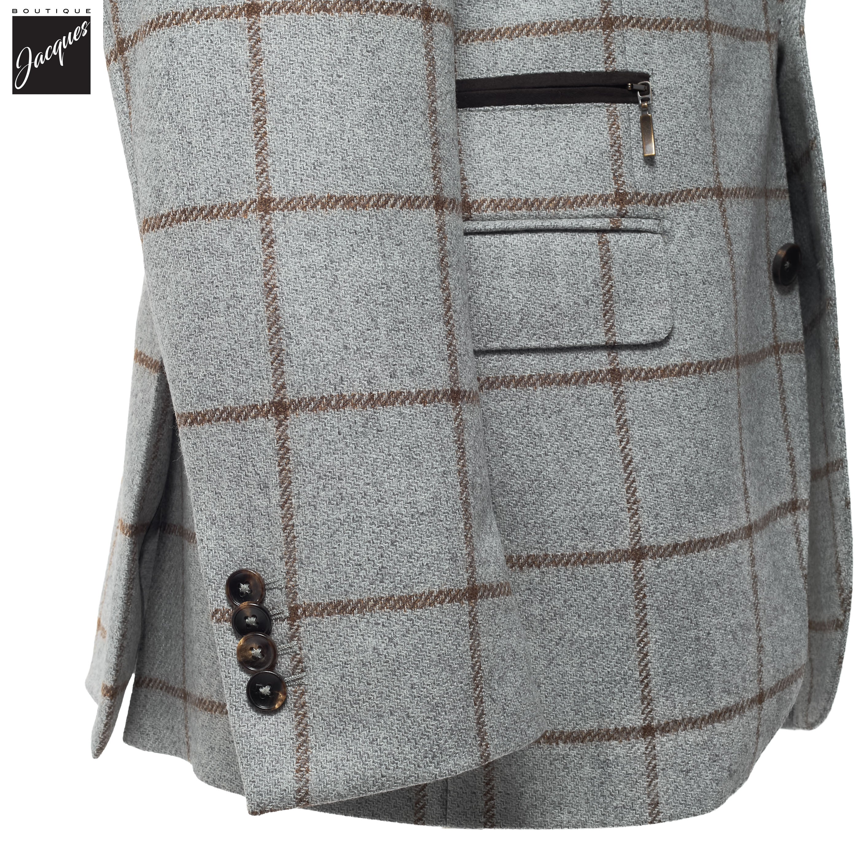 Gray Check Wool Hybrid Sport Jacket with Bib - Luigi Bianchi - Image 4