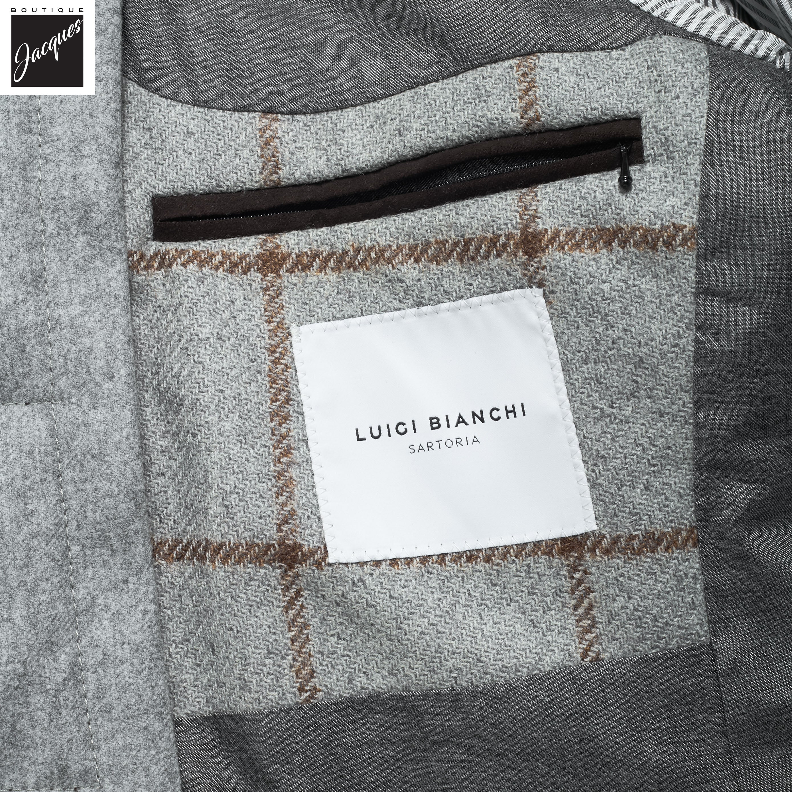 Gray Check Wool Hybrid Sport Jacket with Bib - Luigi Bianchi - Image 5