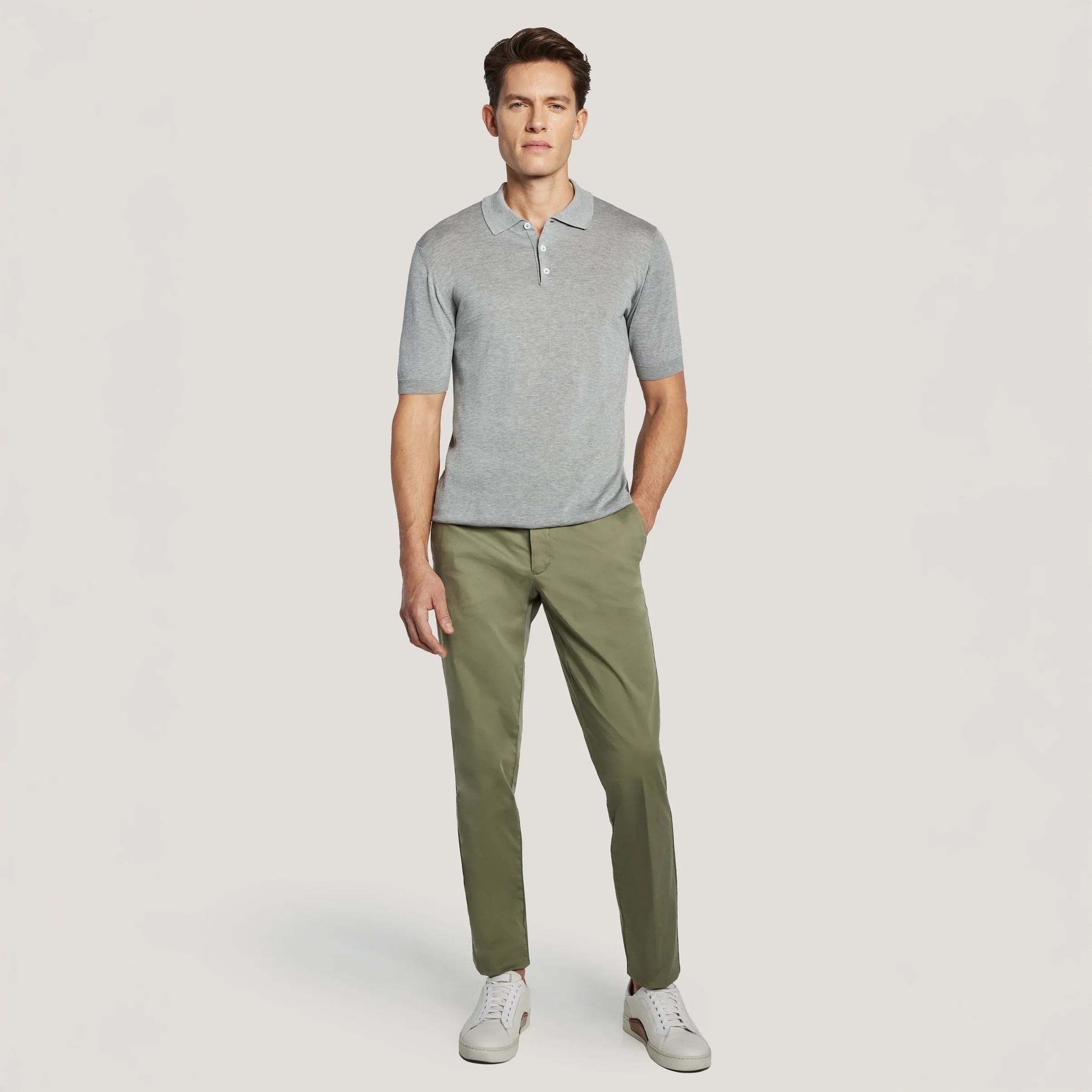 Gray Cotton Silk Tupper Knit Polo - Jack Victor - Image 3