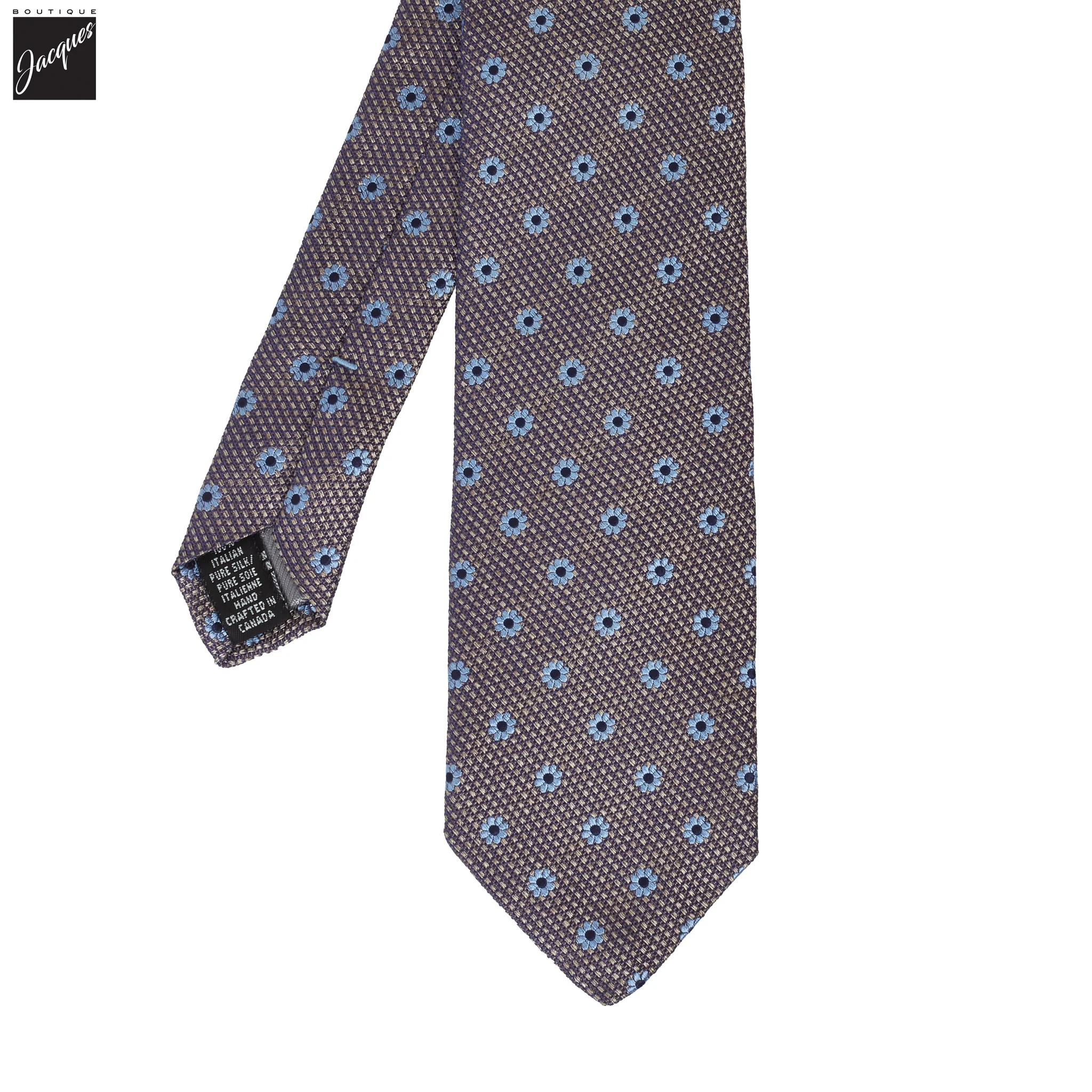 Blue & Beige Floral Woven Silk Tie - DION - Image 2