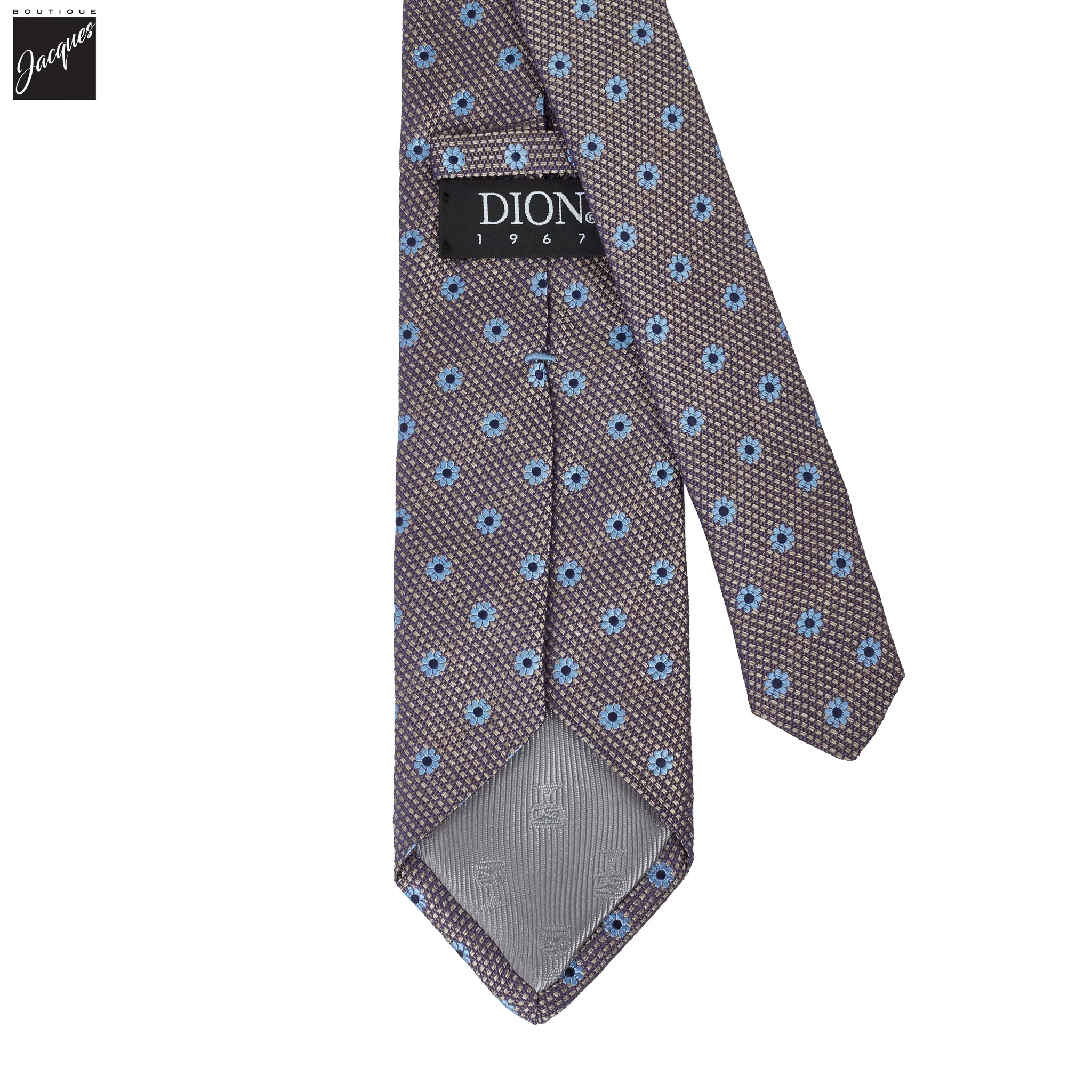 Blue & Beige Floral Woven Silk Tie - DION - Image 3