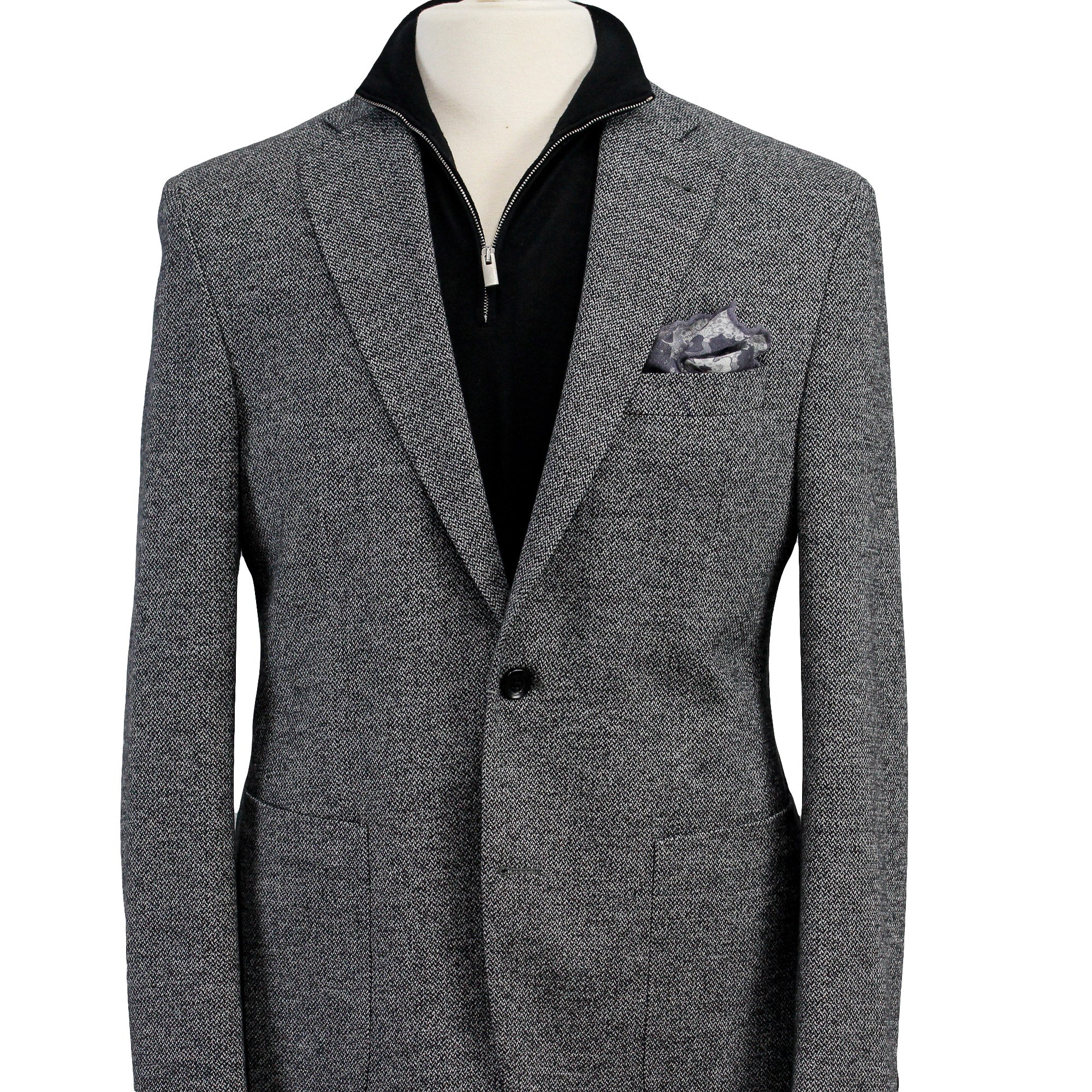Gray Herringbone Hampton Contemporary Fit Cotton-Wool Knit Jacket - Jack Victor - Image 2