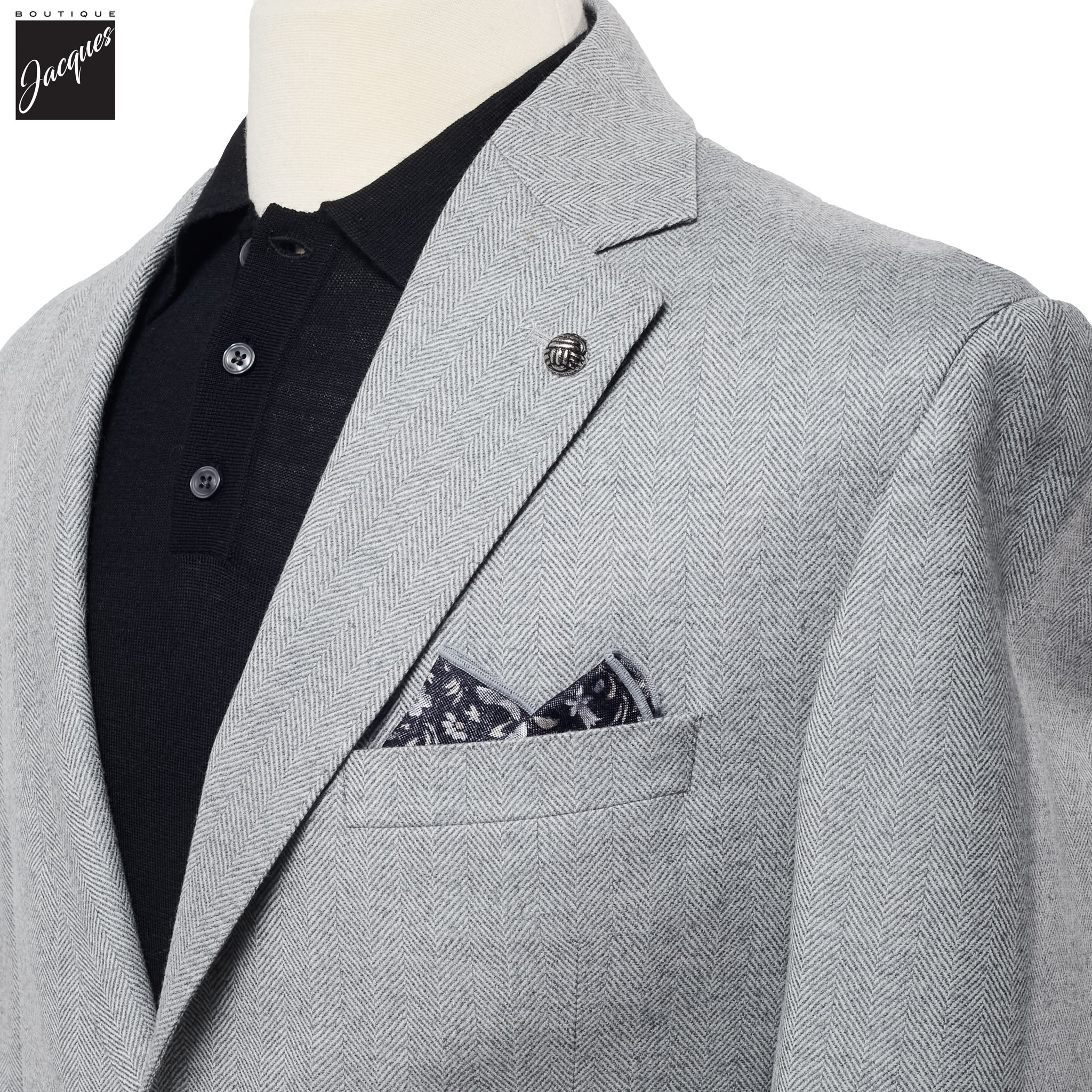 Gray Herringbone Midland Contemporary Wool Cashmere Sport Jacket - Jack Victor - Image 3
