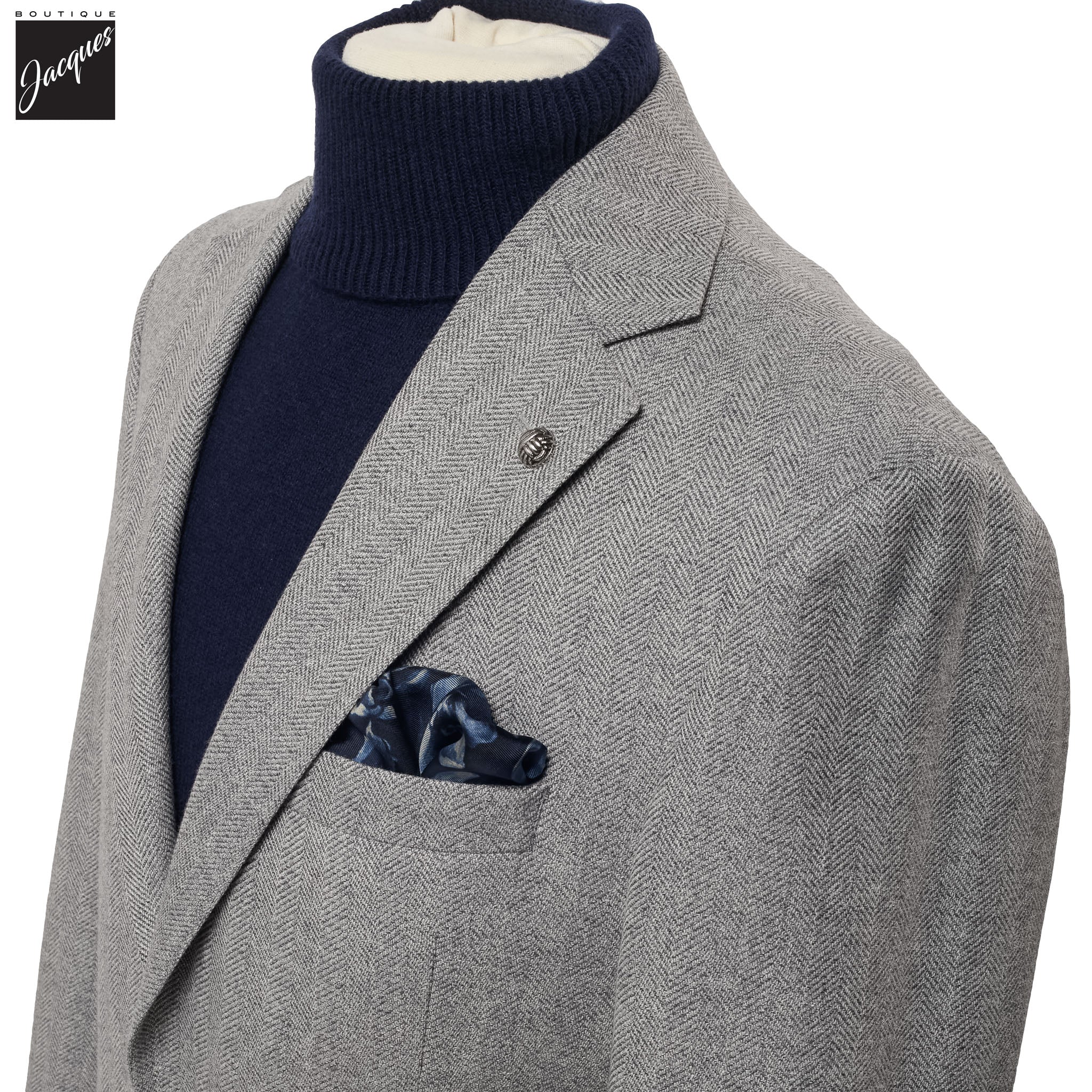 Gray Herringbone Morton Contemporary Fit Unconstructed Wool Blend Sport Jacket - Jack Victor - Image 2