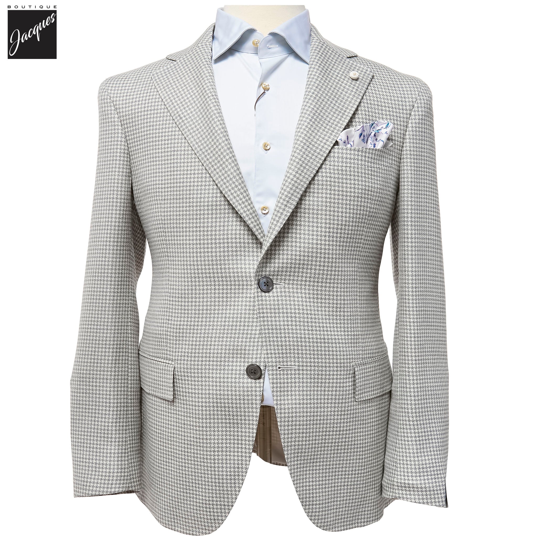Gray Houndstooth Drago Wool/Silk/Linen Dream Fit Sport Jacket - Luigi Bianchi