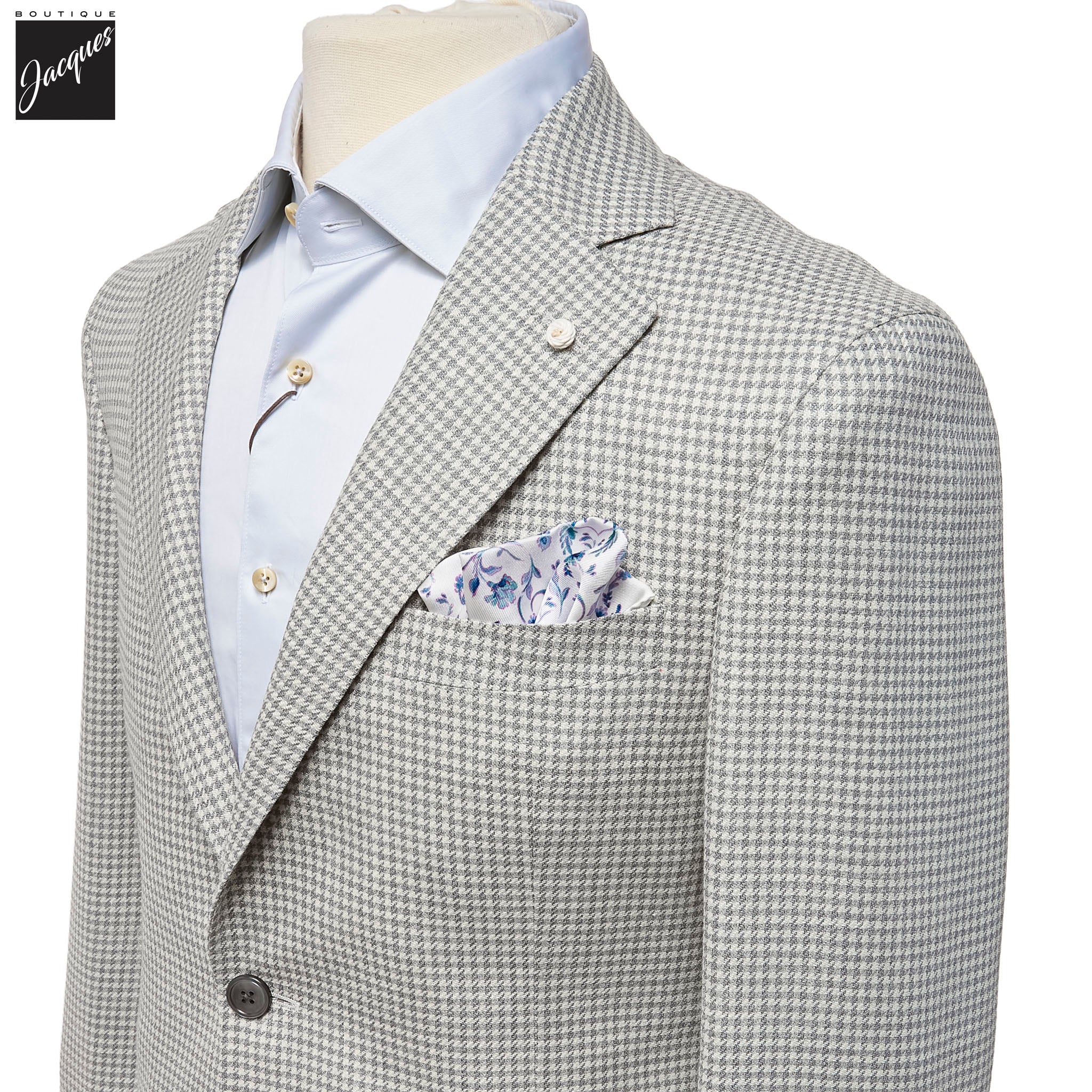 Gray Houndstooth Drago Wool/Silk/Linen Dream Fit Sport Jacket - Luigi Bianchi - Image 2