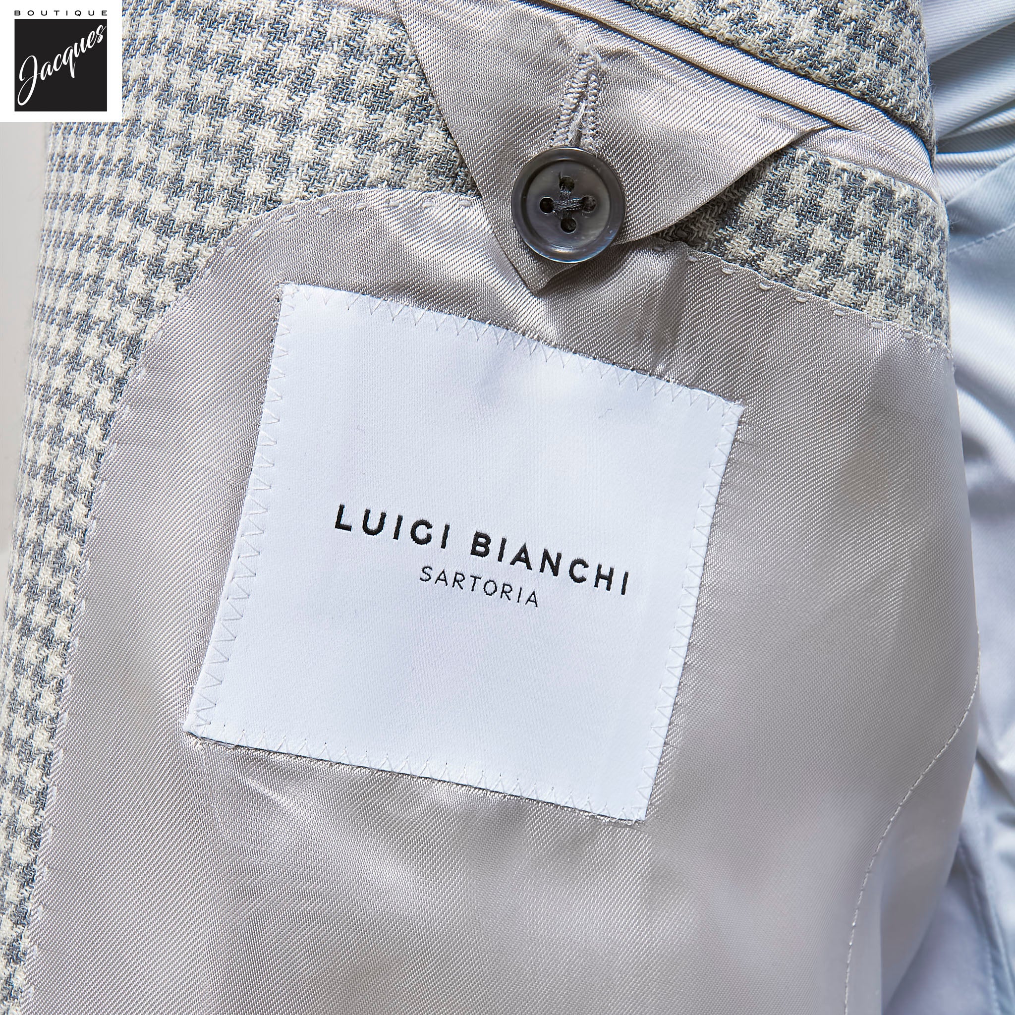 Gray Houndstooth Drago Wool/Silk/Linen Dream Fit Sport Jacket - Luigi Bianchi - Image 4