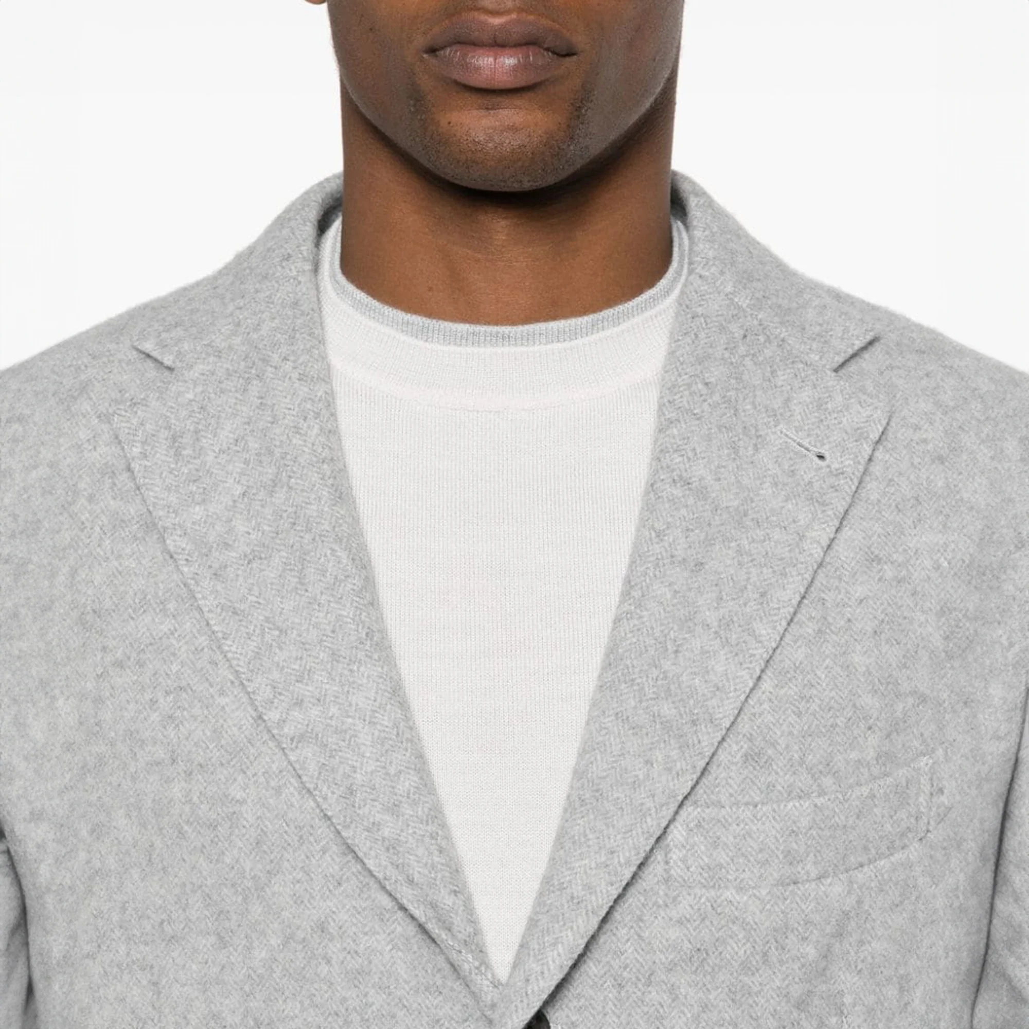 Gray Mélange Herringbone Wool-Cashmere Contemporary Sport Jacket - ELEVENTY - Image 3