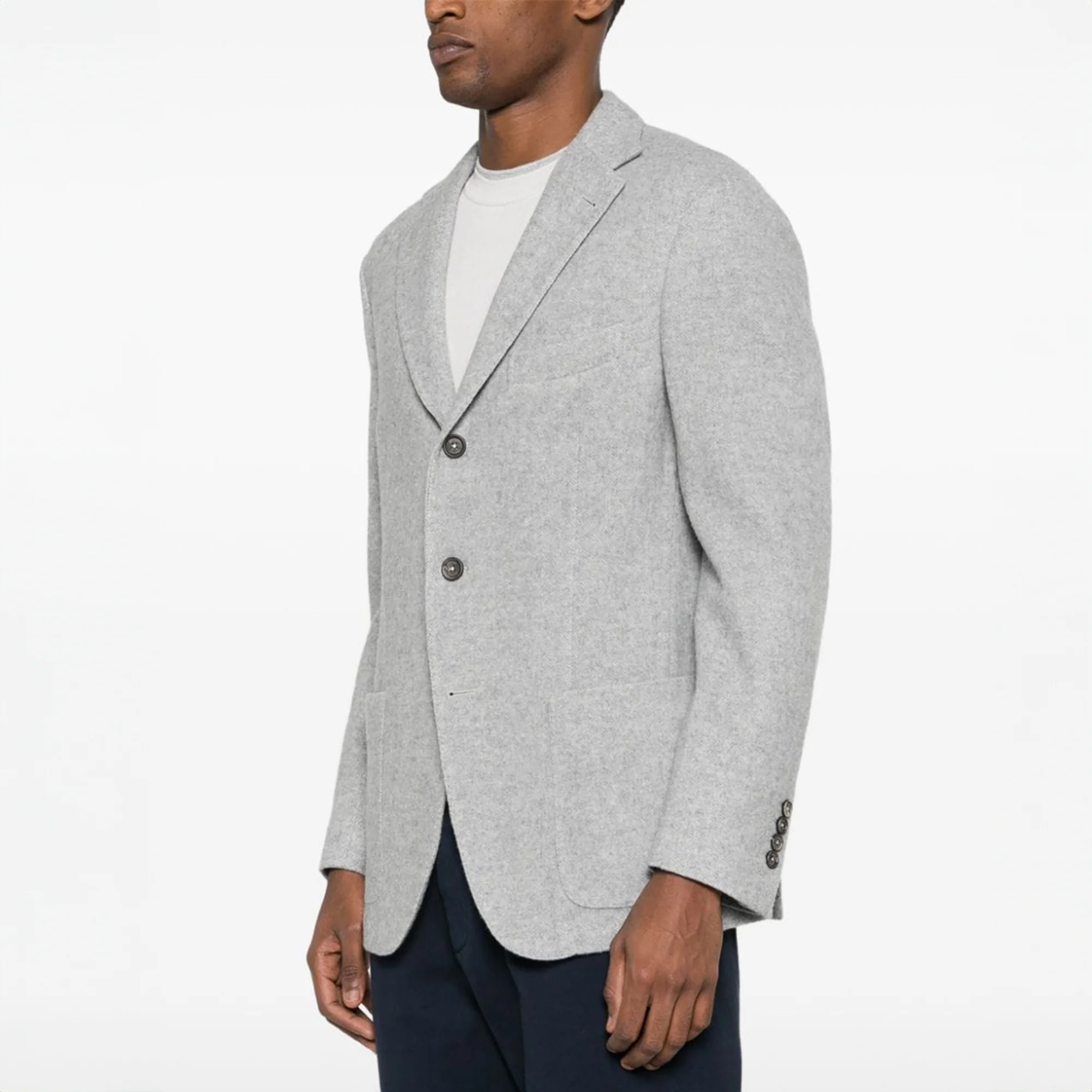 Gray Mélange Herringbone Wool-Cashmere Contemporary Sport Jacket - ELEVENTY - Image 4