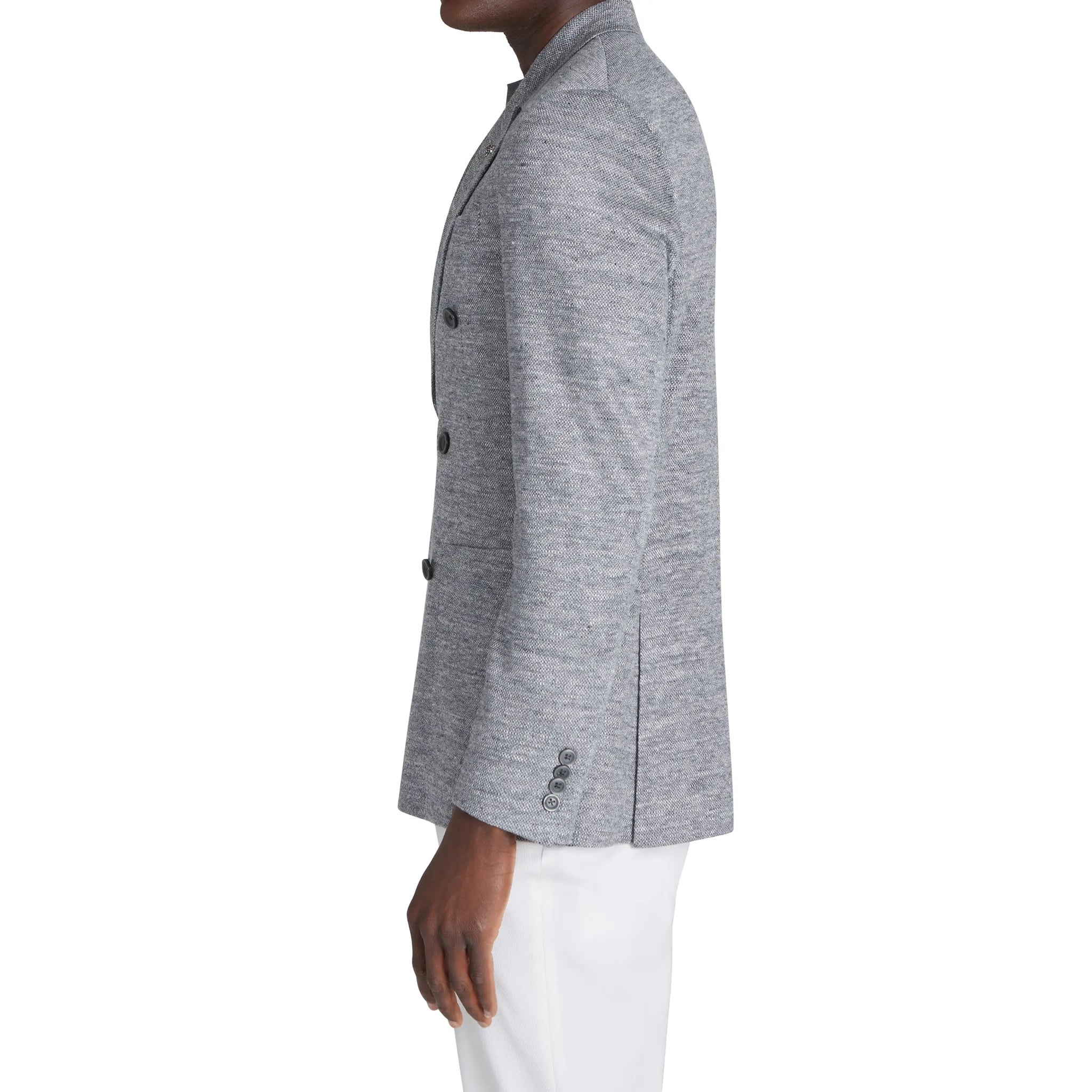 Gray Mouliné Double Breasted Knit Linen Hall Contemporary Fit Blazer - Jack Victor - Image 4