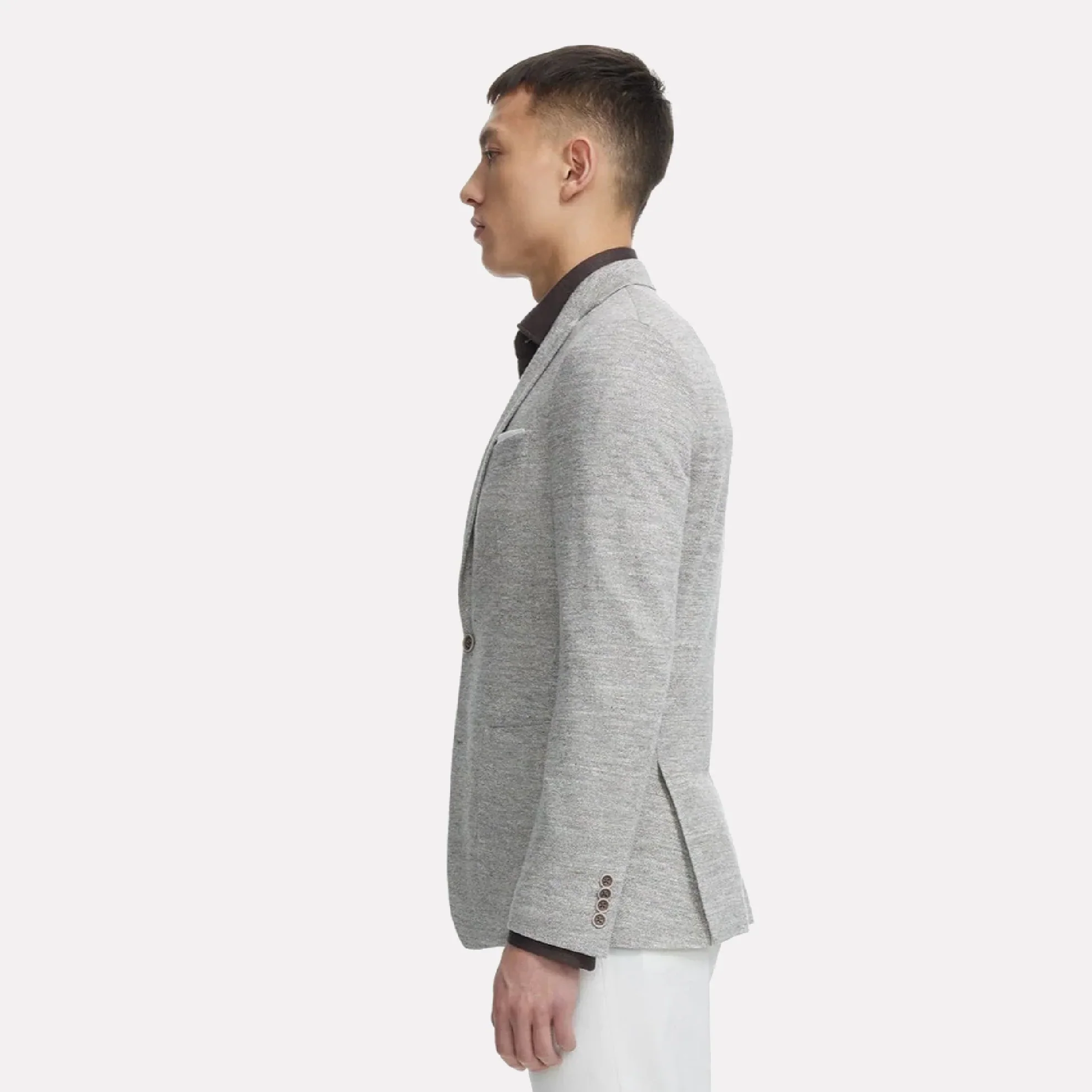 Gray Mouliné Hampton Contemporary Fit Comfortwear Knit Linen Blazer - Jack Victor - Image 3