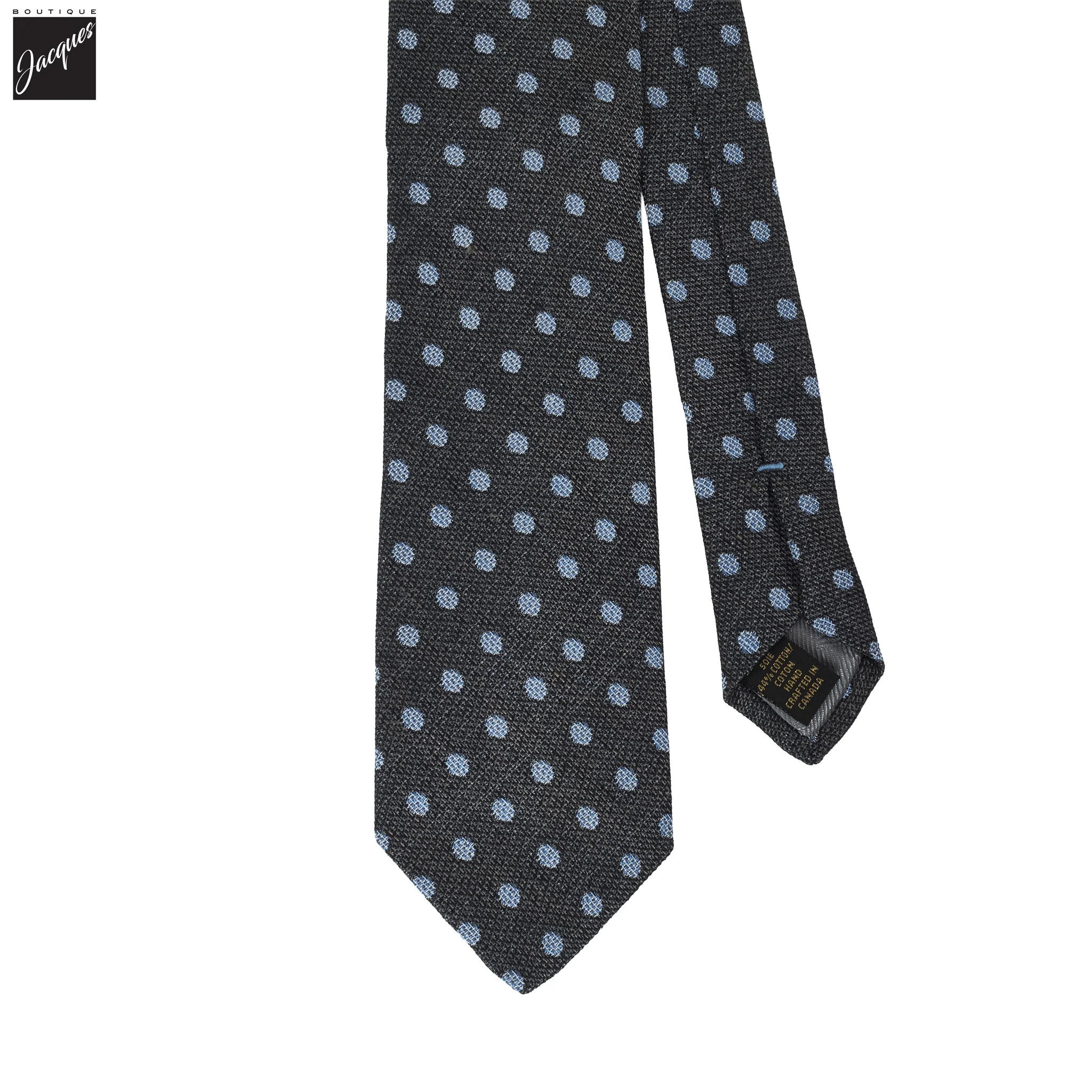 Gray Polka Dot Woven Silk-Cotton Tie - DION - Image 2