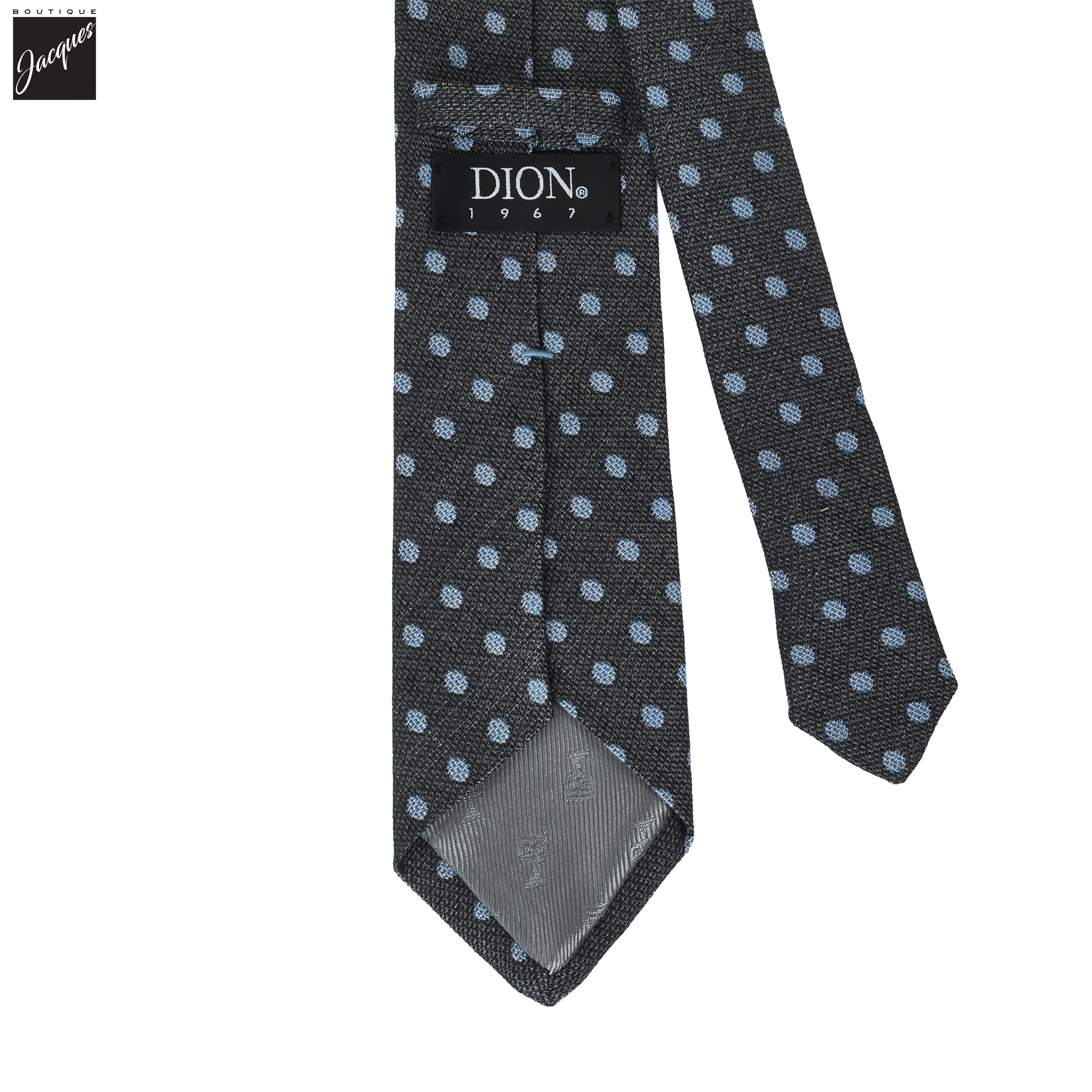 Gray Polka Dot Woven Silk-Cotton Tie - DION - Image 3