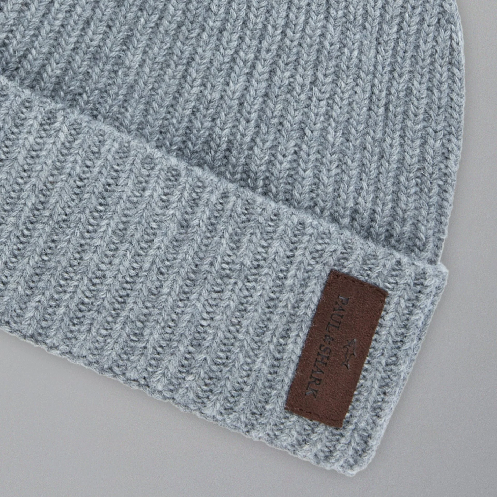Gray Ribbed Knit Re-Wool Beanie with Sueded Leather Badge - Paul & Shark - Image 3