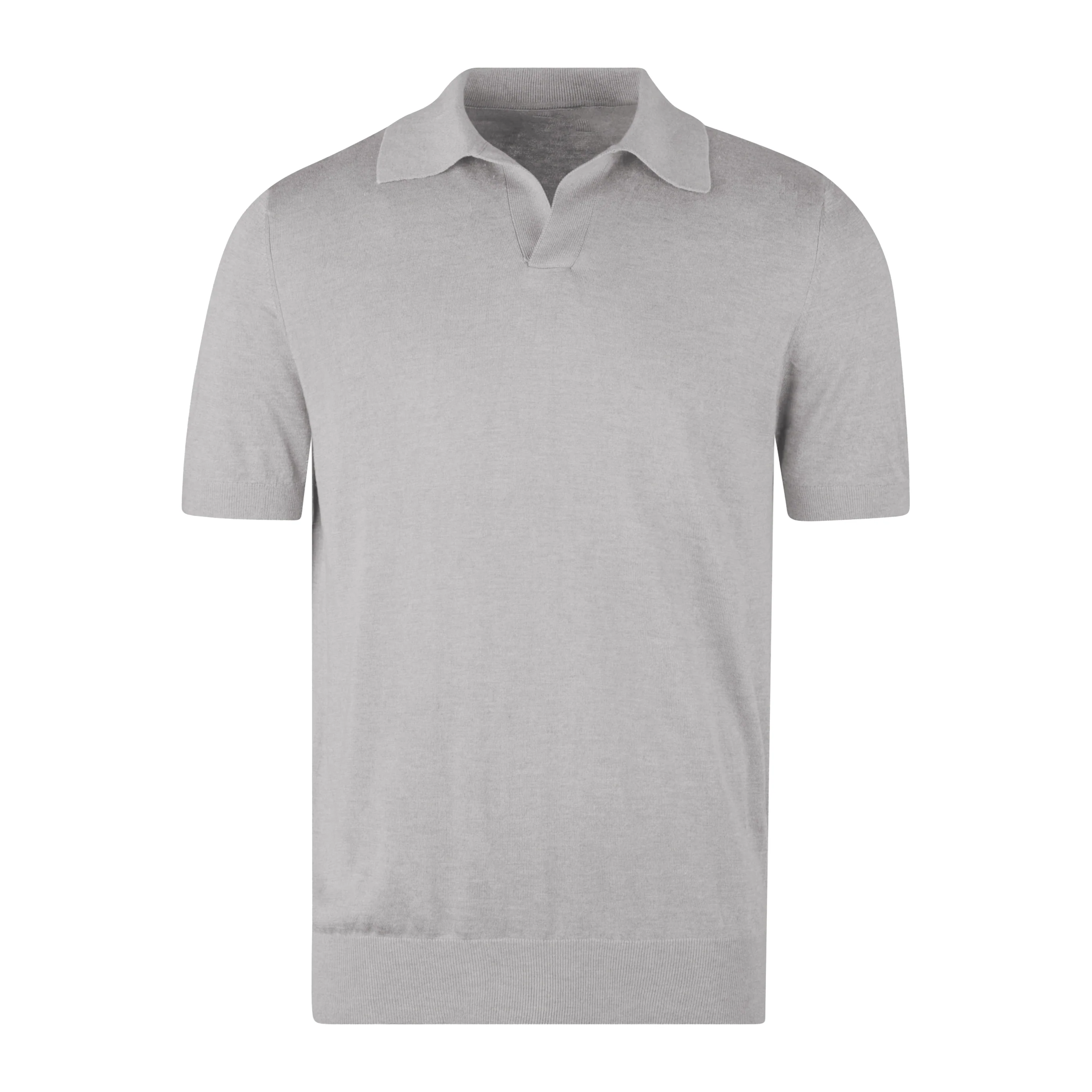 Gray Silk-Cashmere Johnny Collar Polo Shirt - Stenströms
