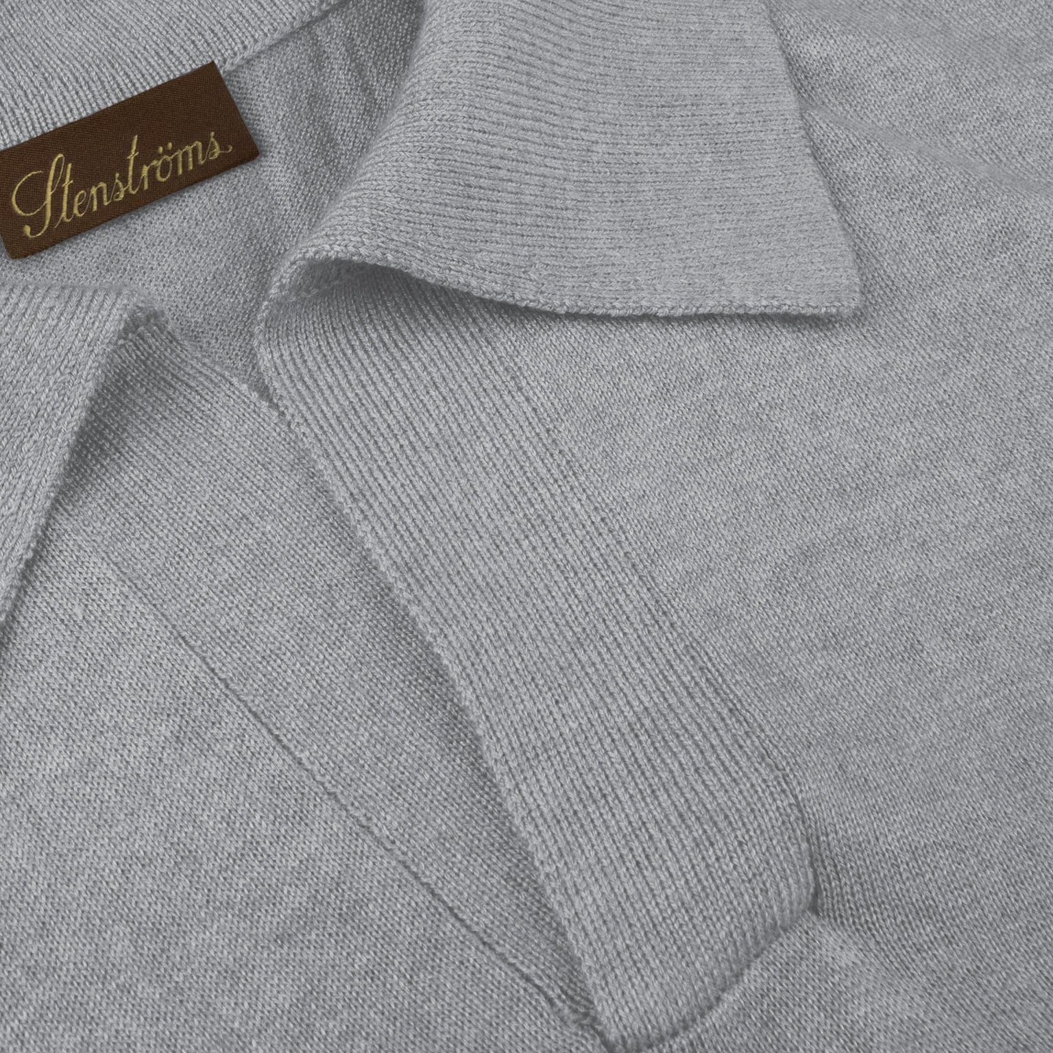 Gray Silk-Cashmere Johnny Collar Polo Shirt - Stenströms - Image 4