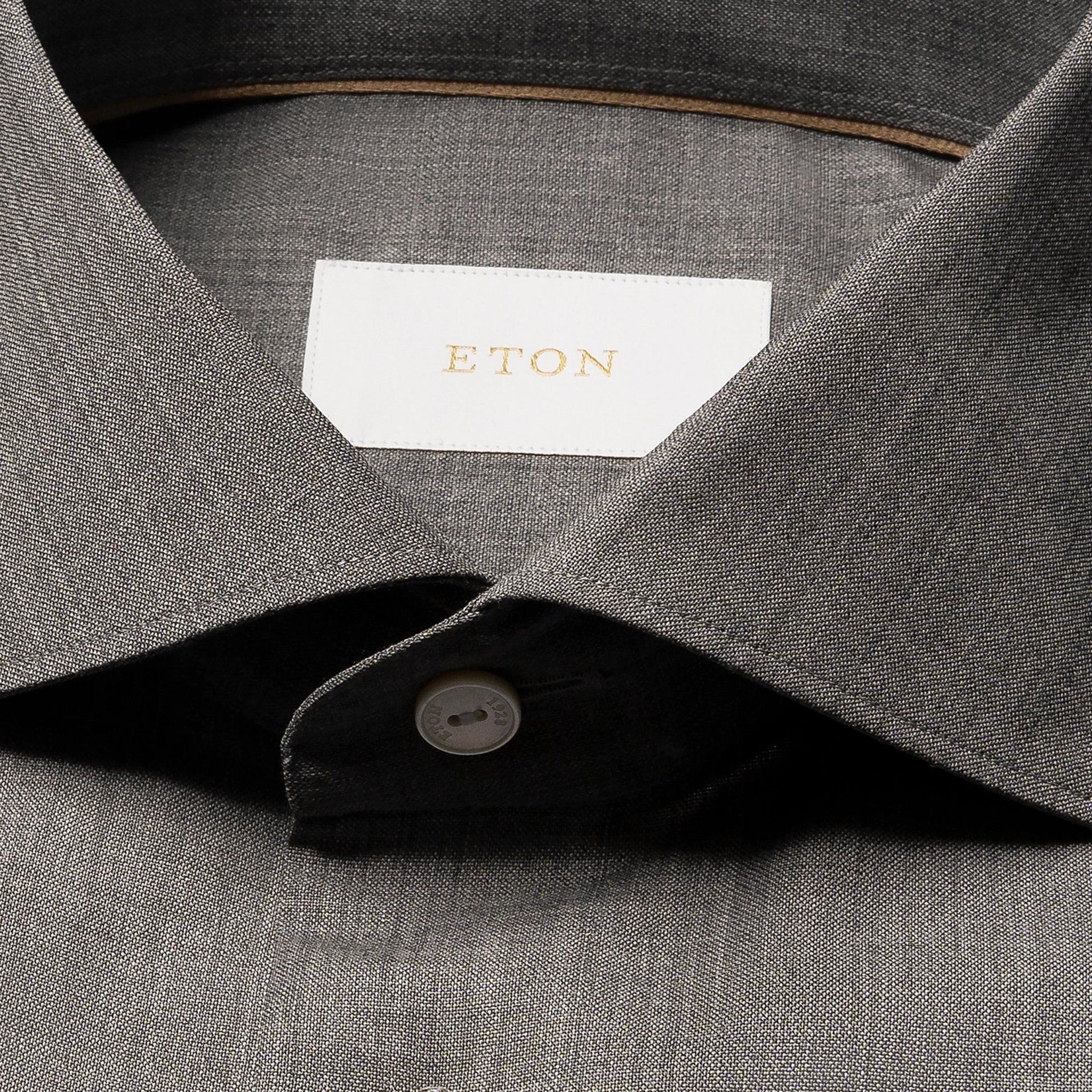 Gray Solid Merino Wool Slim Fit Shirt - ETON - Image 4