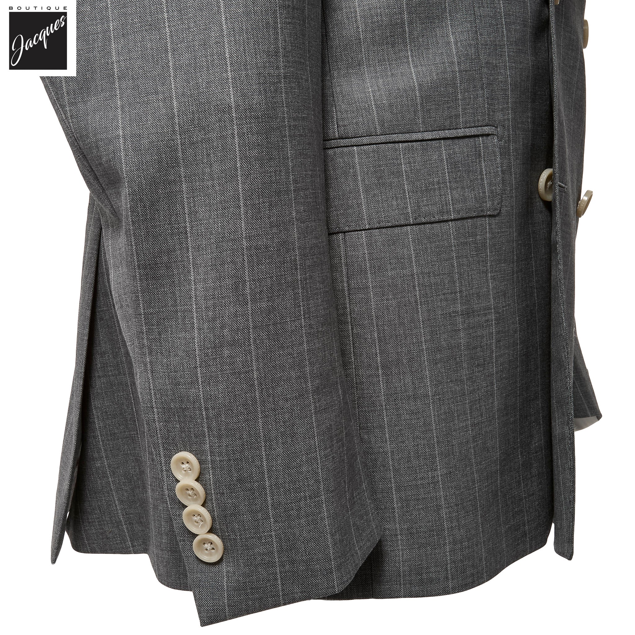 Gray Striped Double-Breasted Super 150s Wool Merlin Contemporary Fit Suit - Jack Victor 1913 - Image 3