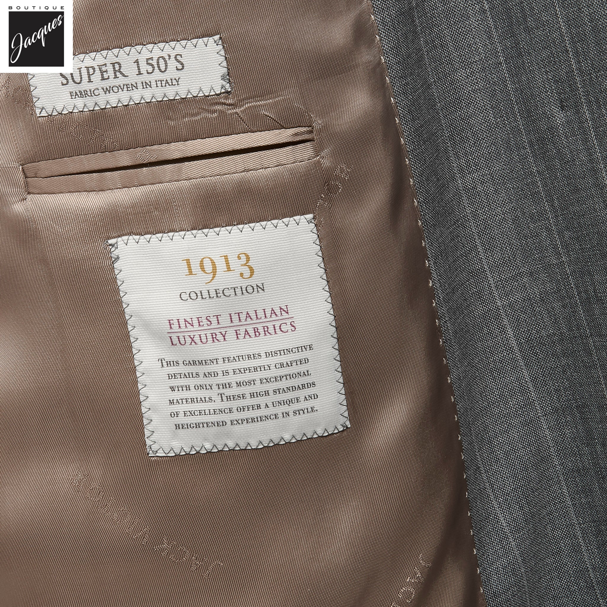 Gray Striped Double-Breasted Super 150s Wool Merlin Contemporary Fit Suit - Jack Victor 1913 - Image 4
