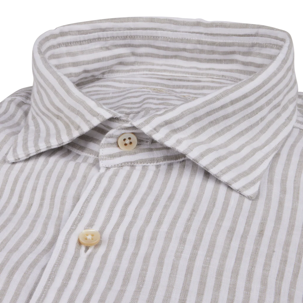 Gray Striped Linen Casual Slimline Shirt - Stenströms - Image 3