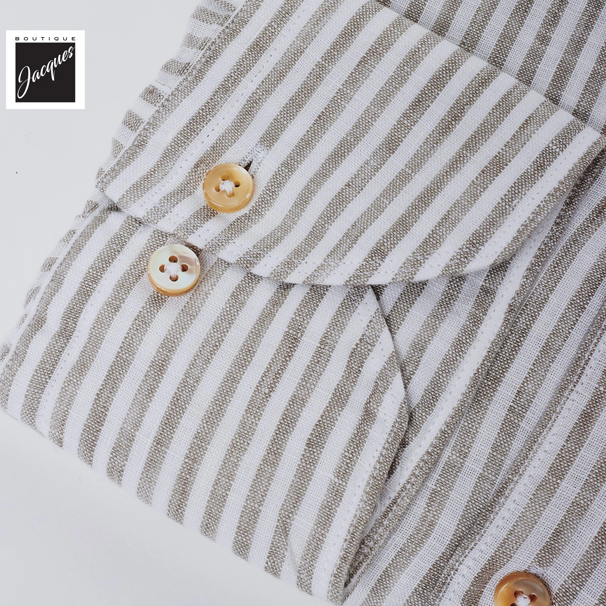Gray Striped Linen Casual Slimline Shirt - Stenströms - Image 5