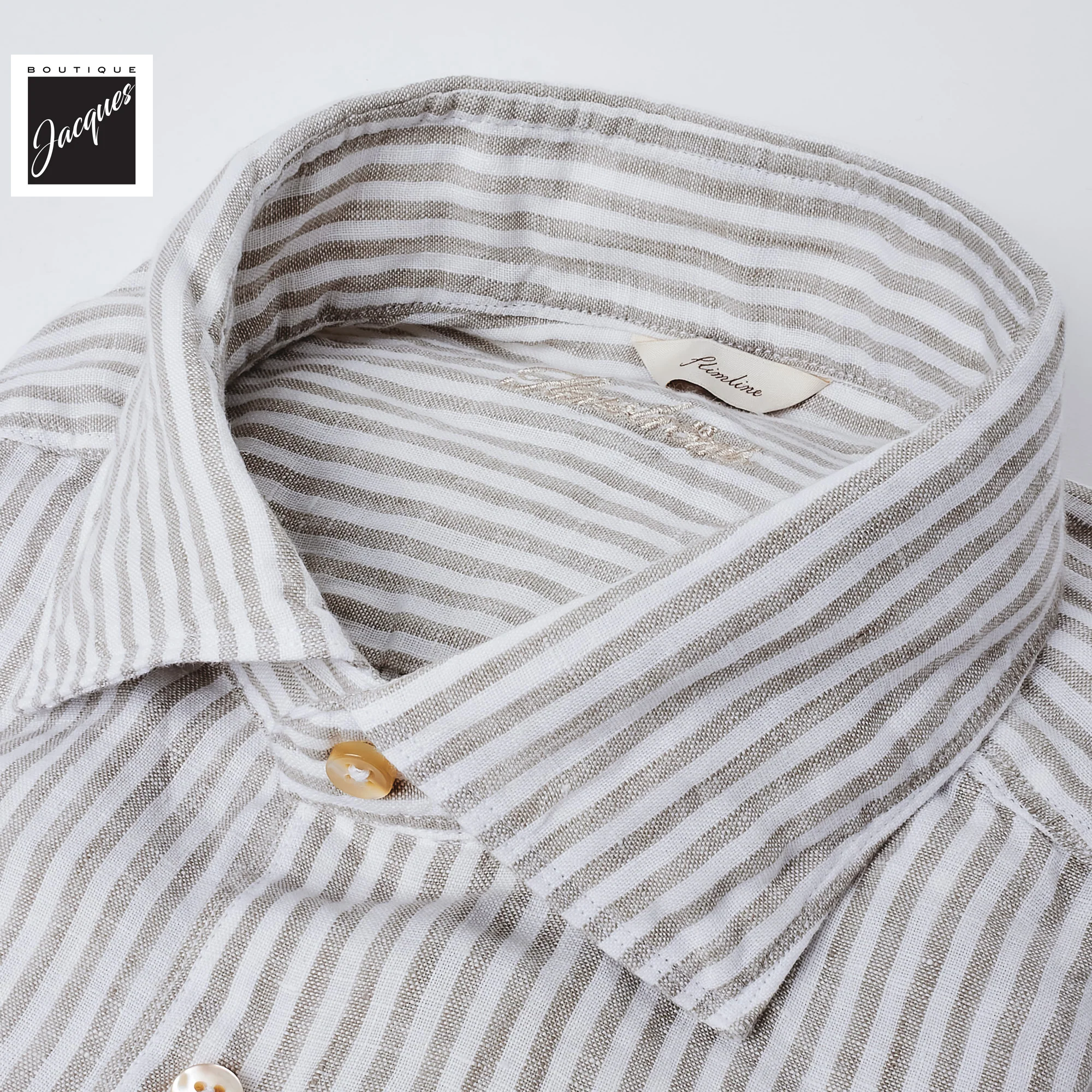 Gray Striped Linen Casual Slimline Shirt - Stenströms - Image 6