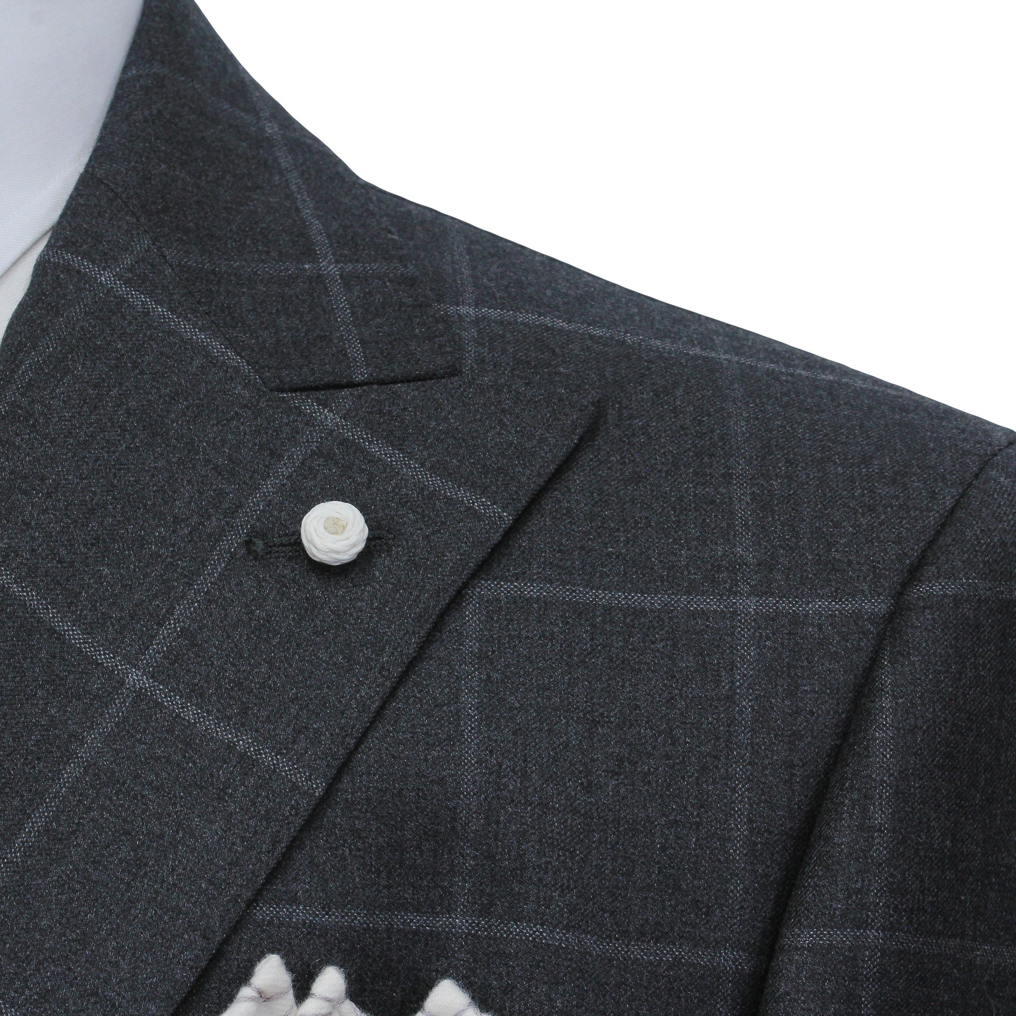 Gray Windowpane Wool Mantua Slim Fit Suit Peak Lapel - Luigi Bianchi - Image 7