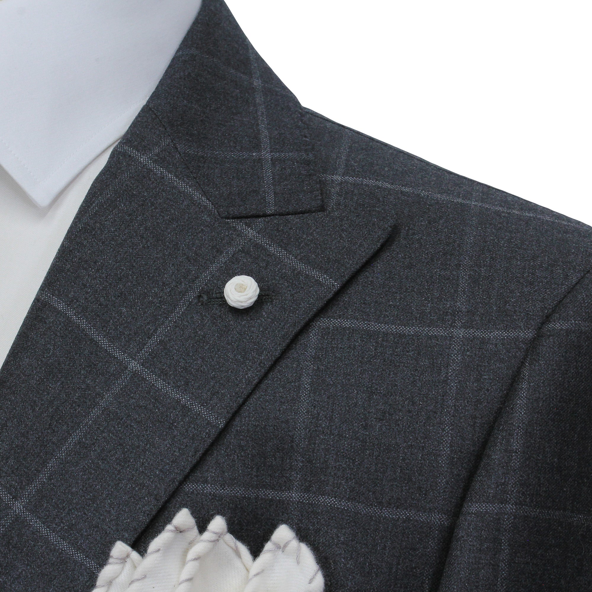Gray Windowpane Wool Mantua Slim Fit Suit Peak Lapel - Luigi Bianchi - Image 8
