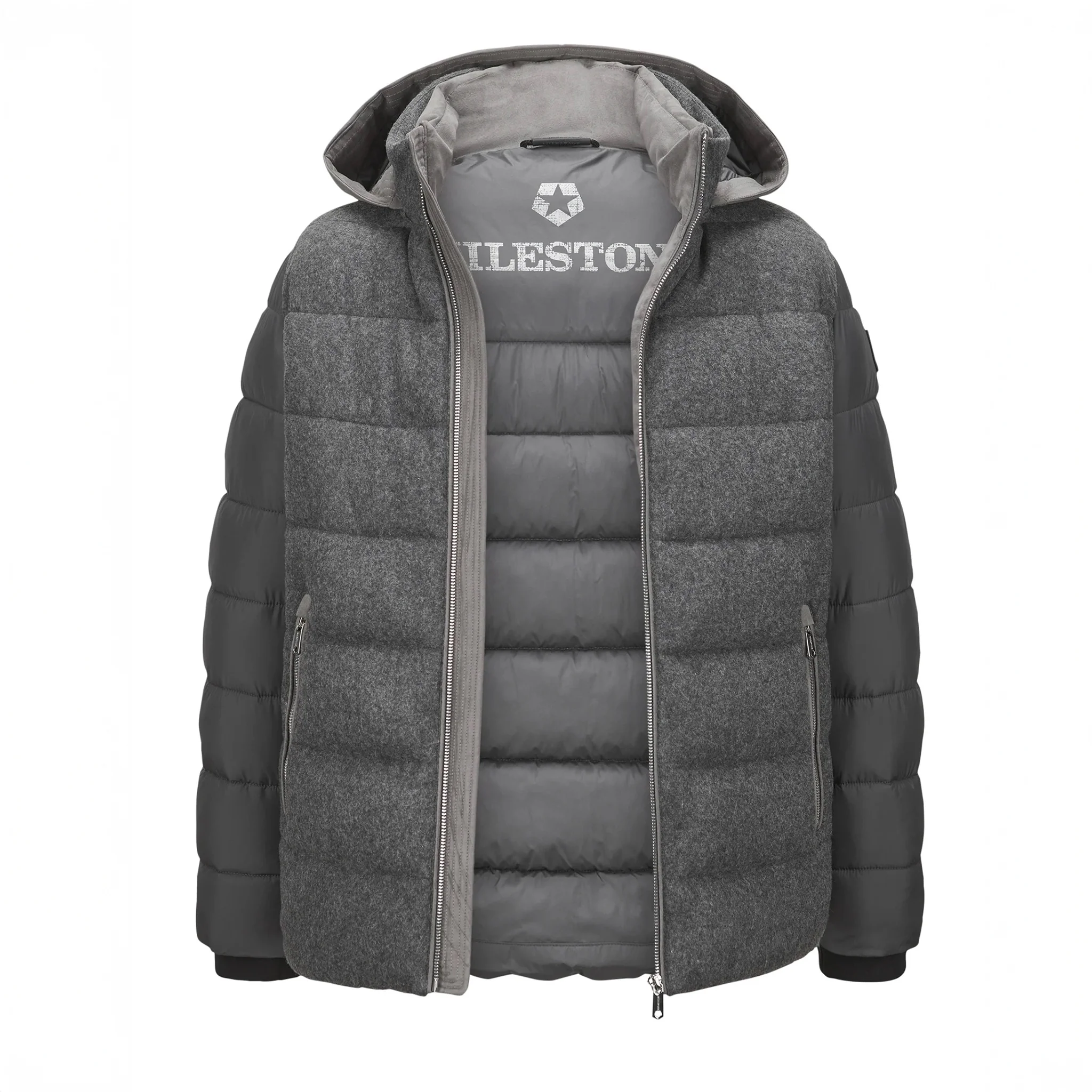 Gray Wool Hybrid Quilted Winter Coat - Milestone - Image 3