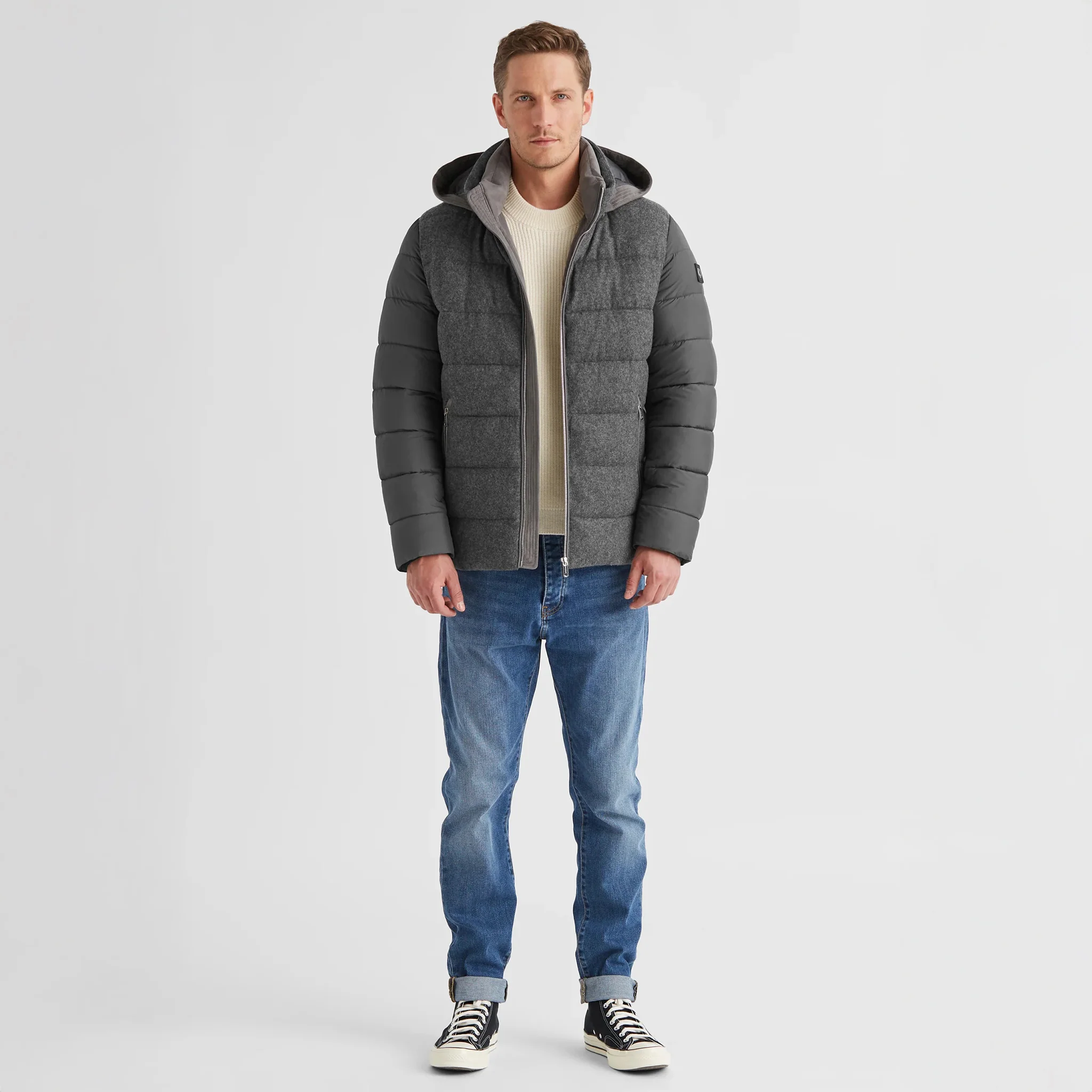 Gray Wool Hybrid Quilted Winter Coat - Milestone - Image 5