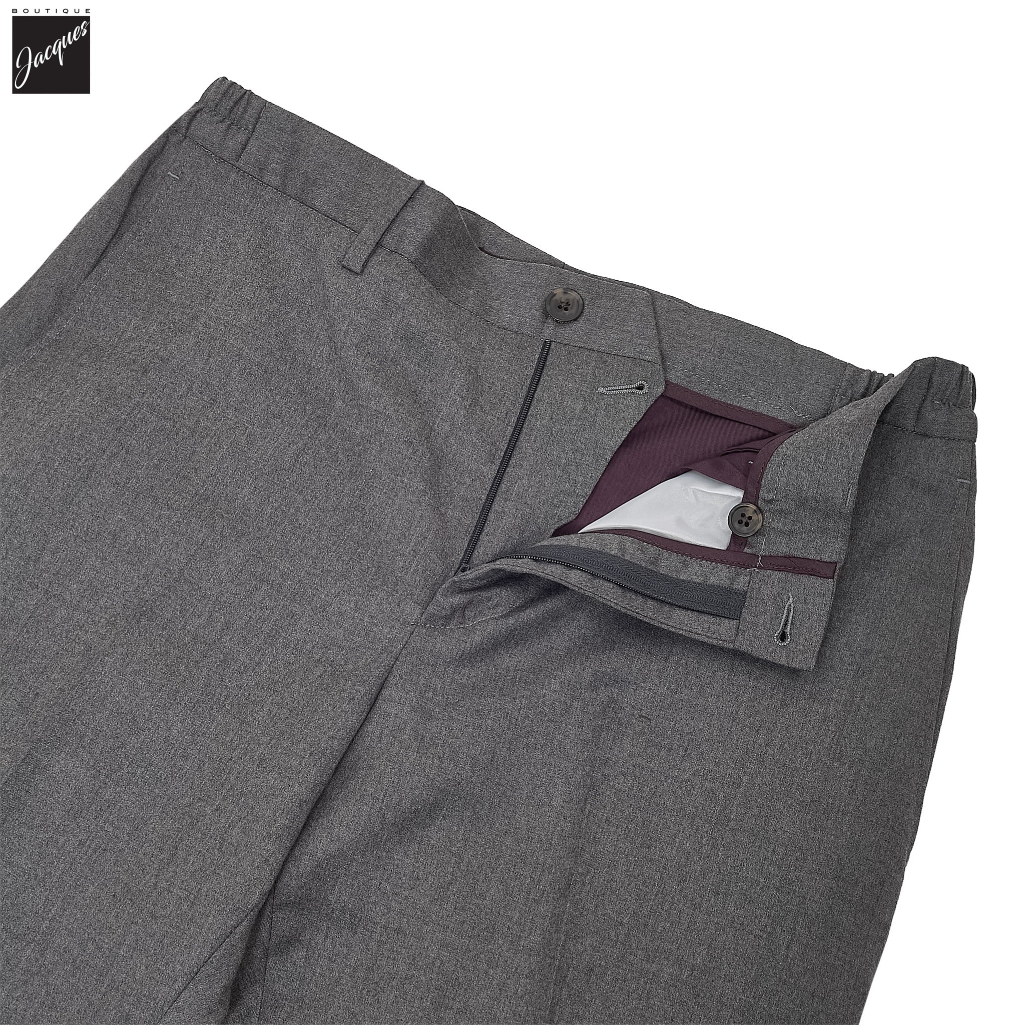 Gray Wool Stretch Prato Stretch Waistband Dress Pant - Jack Victor - Image 4