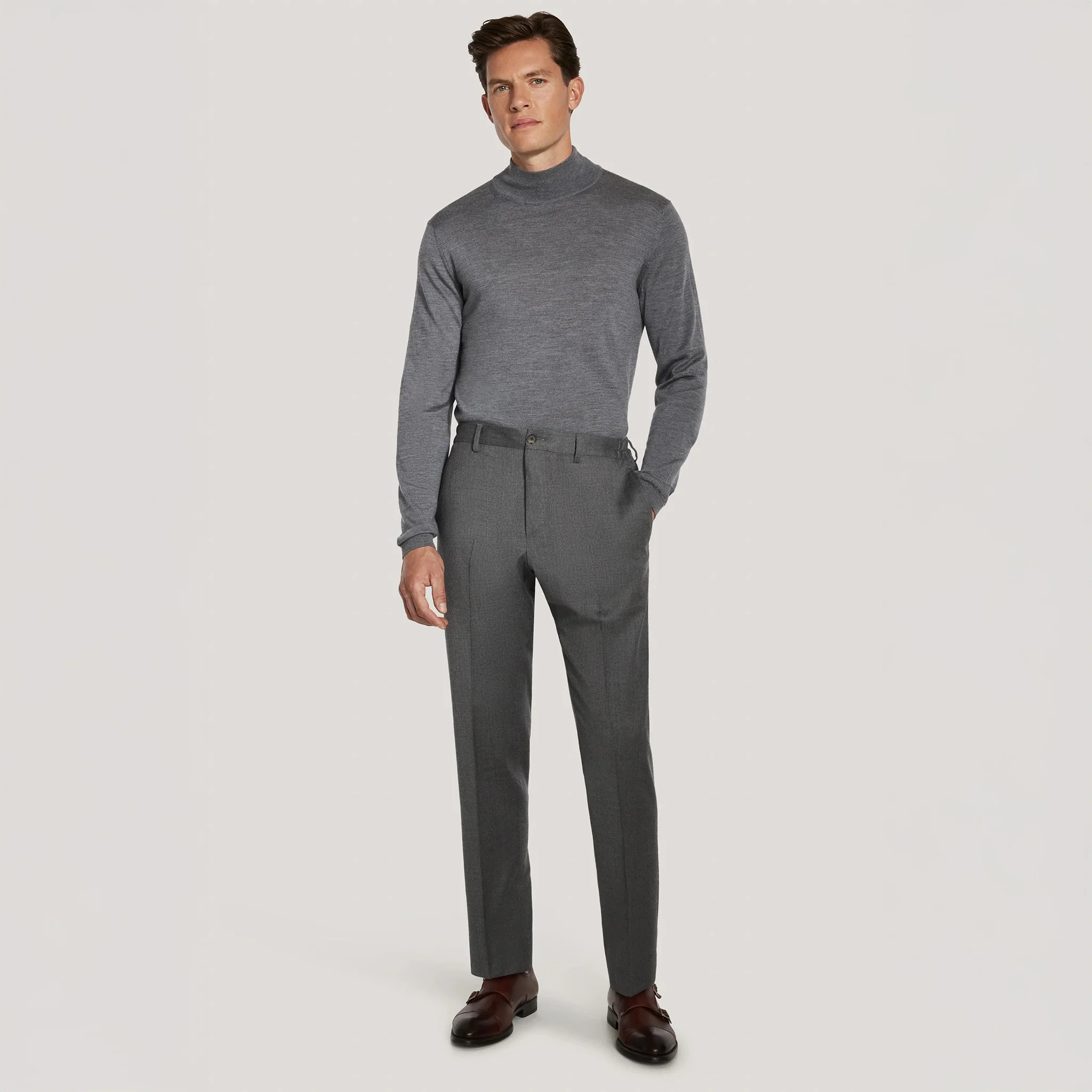 Gray Wool Stretch Prato Stretch Waistband Dress Pant - Jack Victor - Image 7