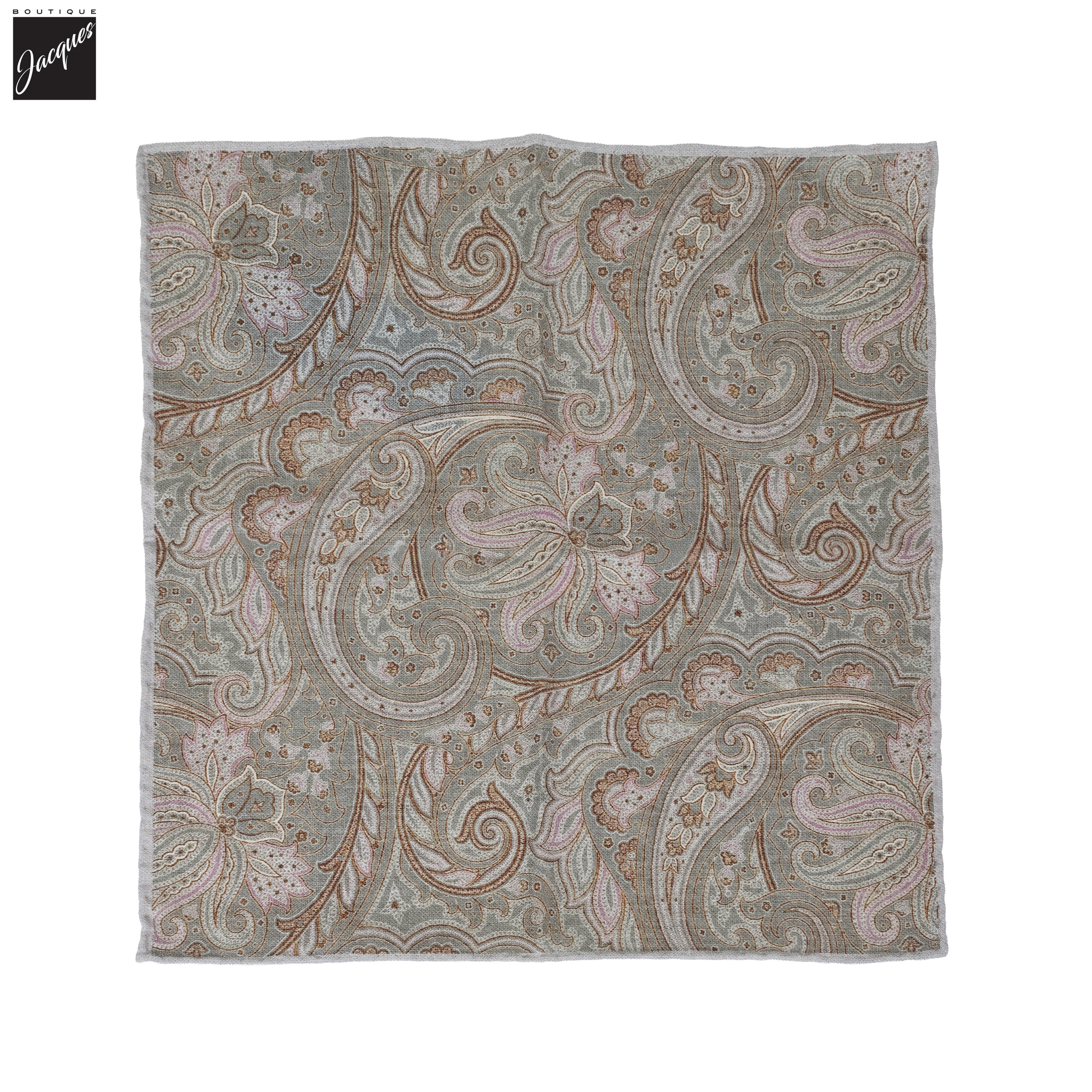 Green & Oatmeal Paisley Reversible Wool-Cotton Hankie - Paolo Albizzati - Image 2
