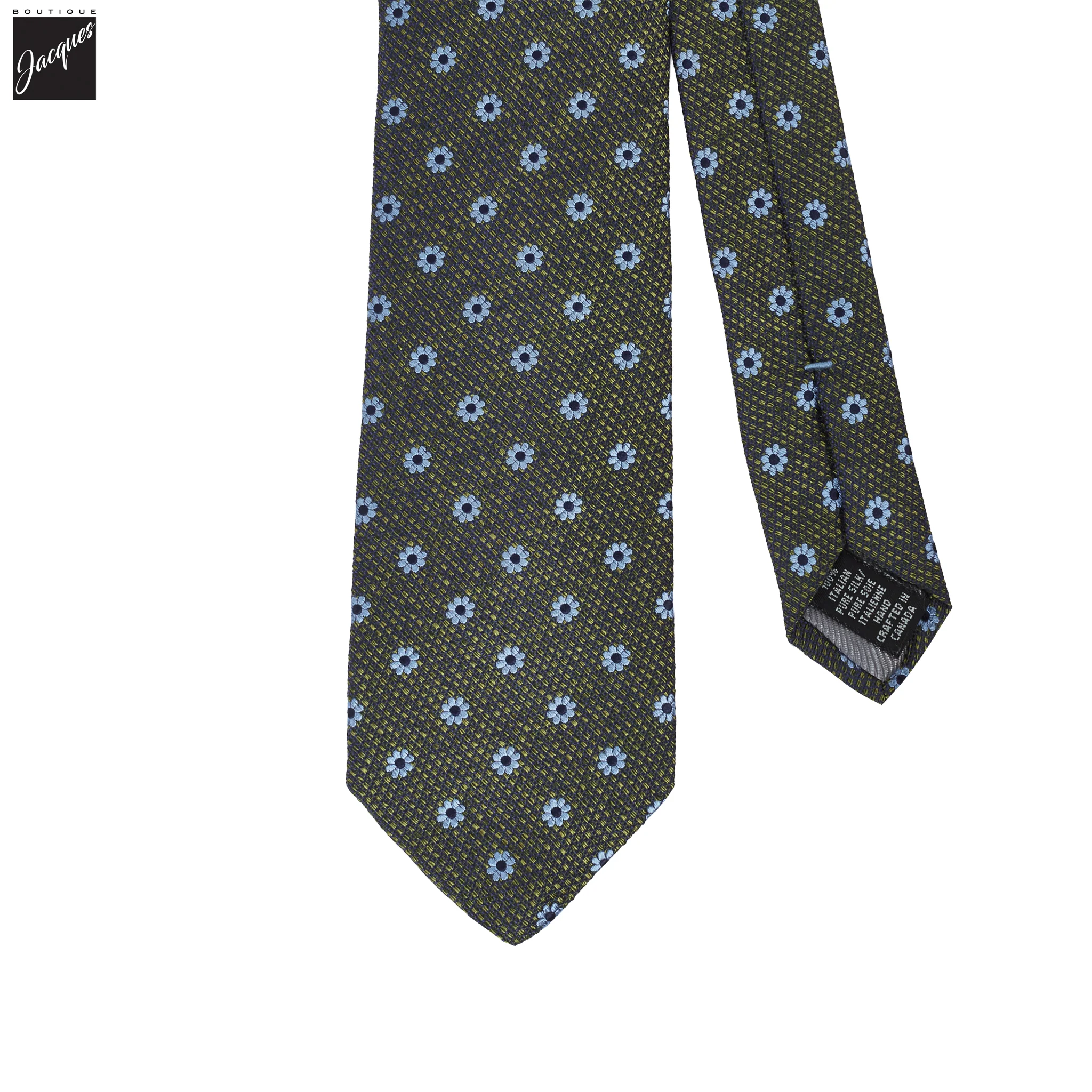 Chartreuse Green Floral Woven Silk Tie - DION - Image 2
