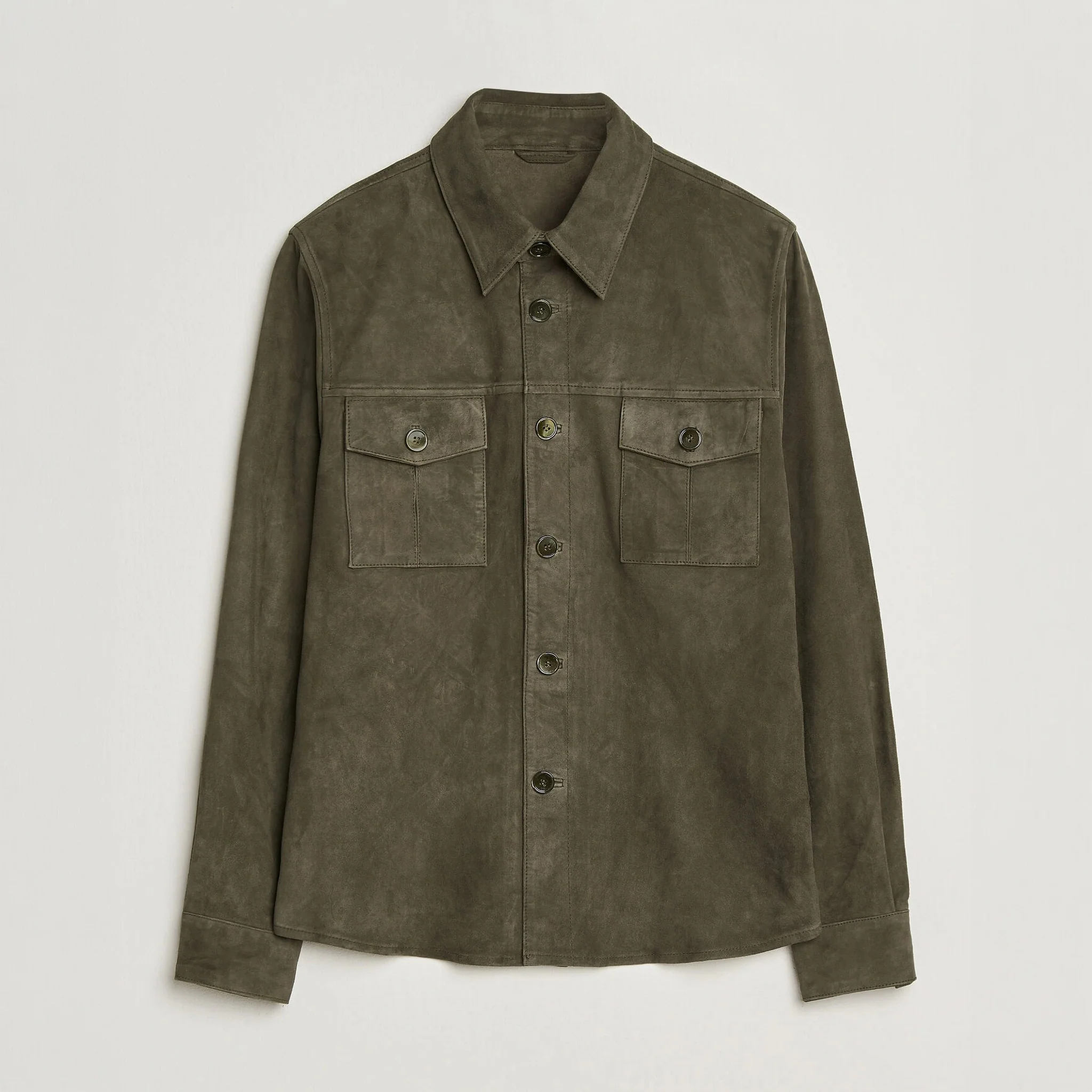 Olive Goat Suede Tailored Overshirt - Stenströms