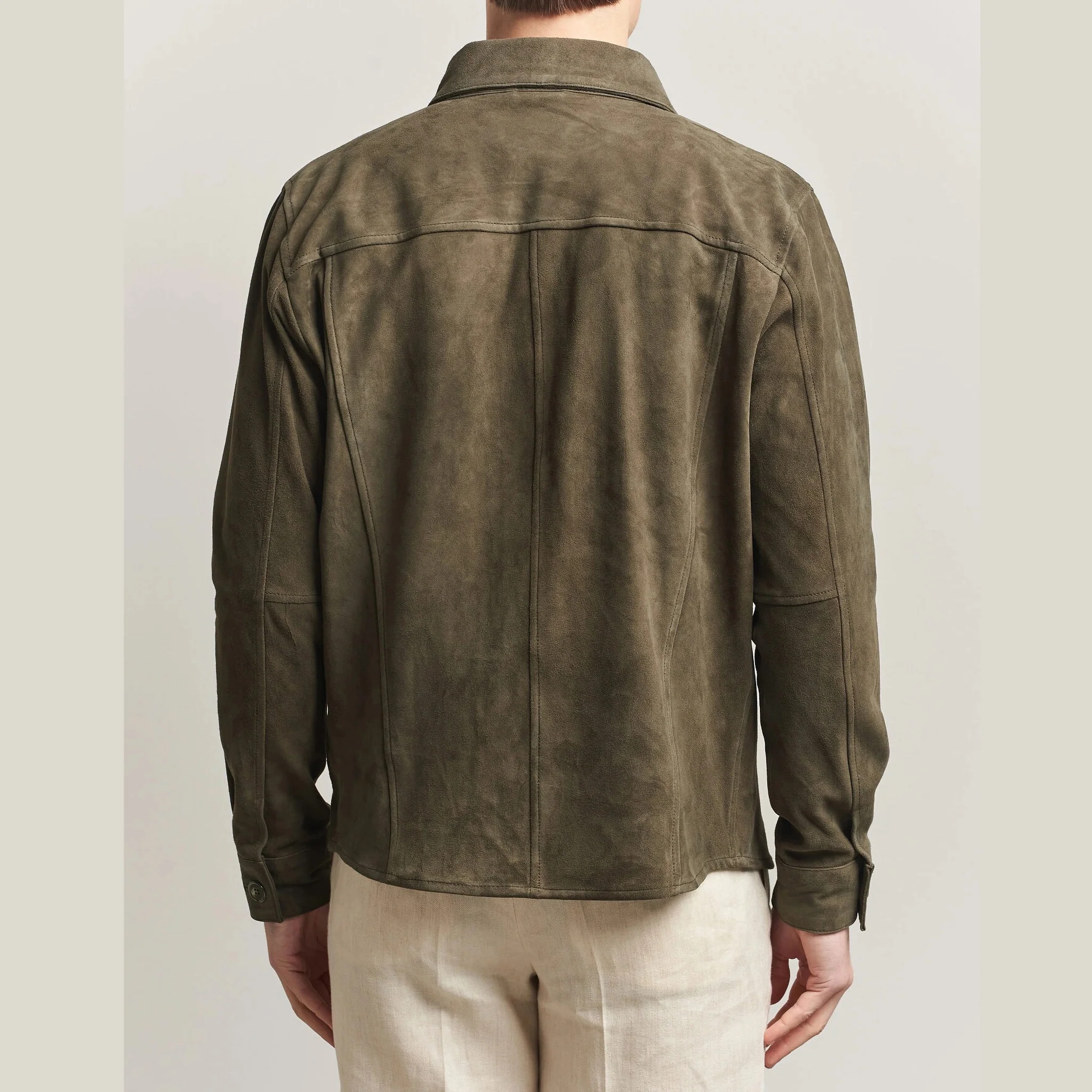 Olive Goat Suede Tailored Overshirt - Stenströms - Image 5
