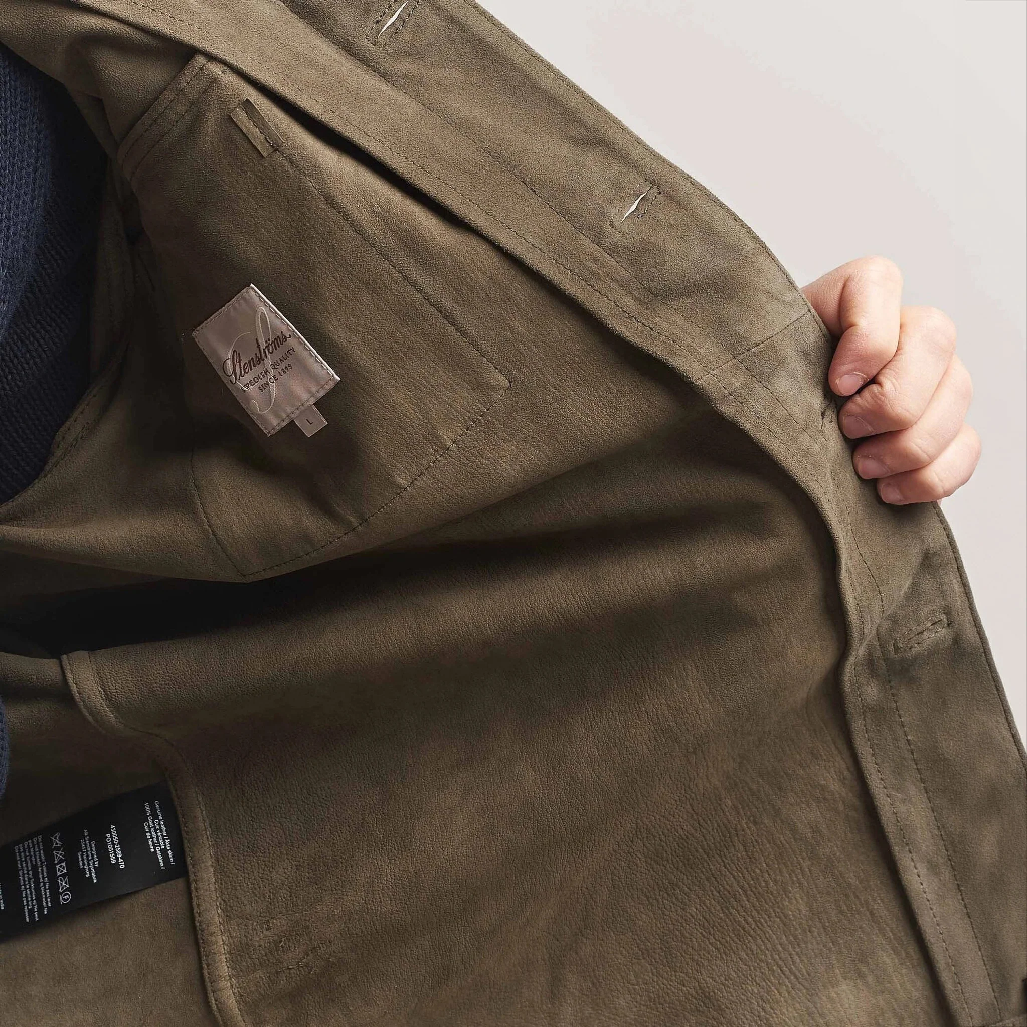 Olive Goat Suede Tailored Overshirt - Stenströms - Image 6