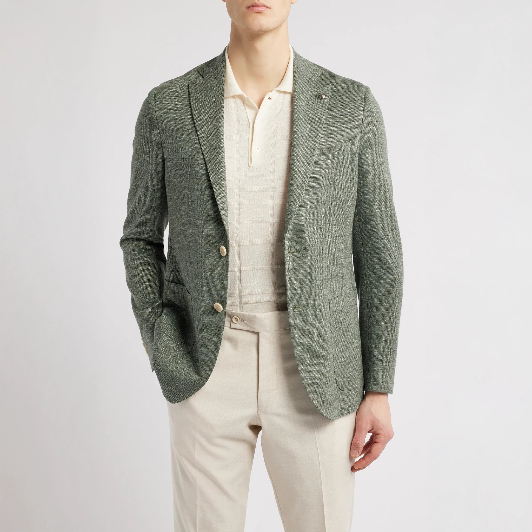 Green Linen-Blend Knit Comfortwear Hartford Contemporary Fit Sport Jacket - Jack Victor
