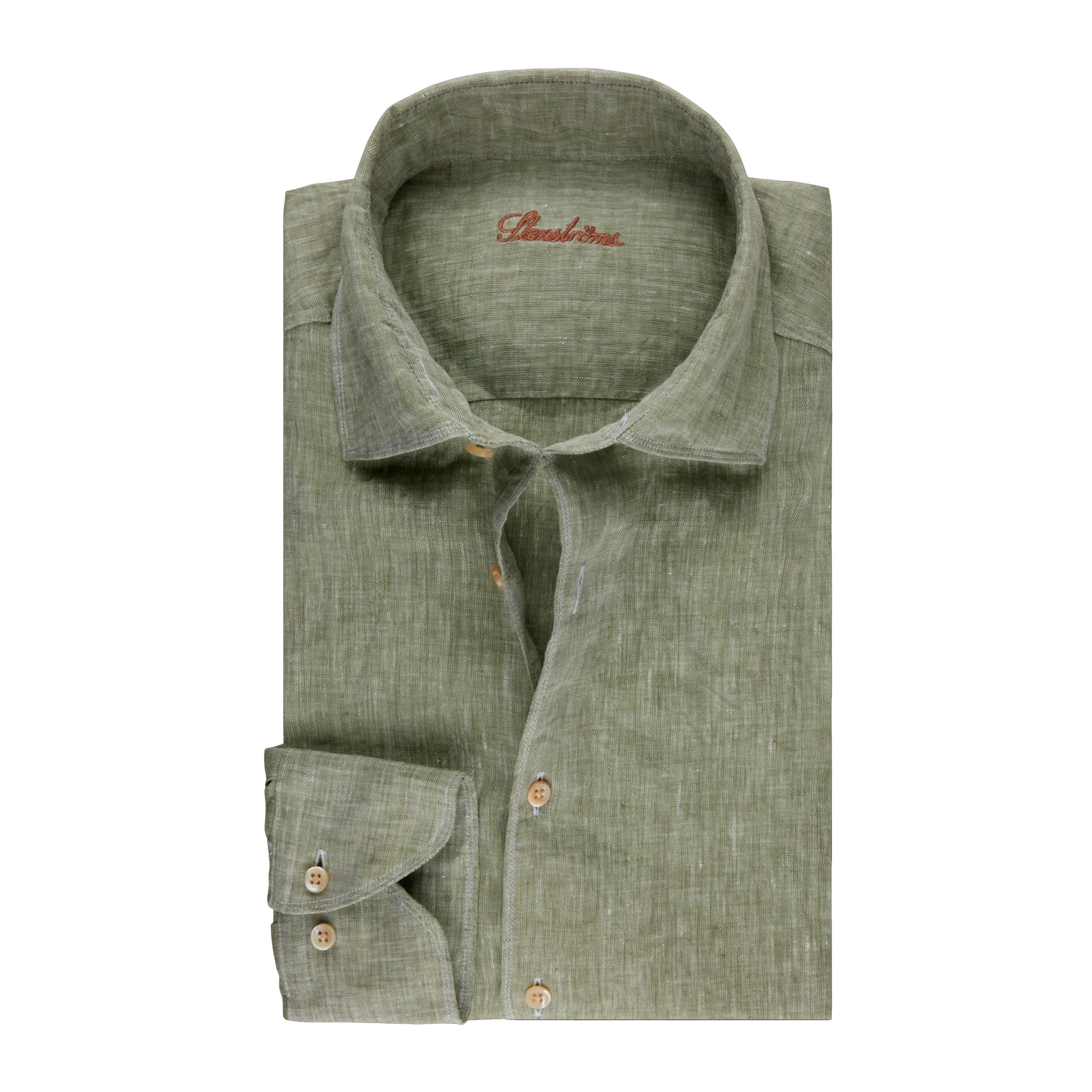 Green Linen Fitted Body Shirt - Stenströms