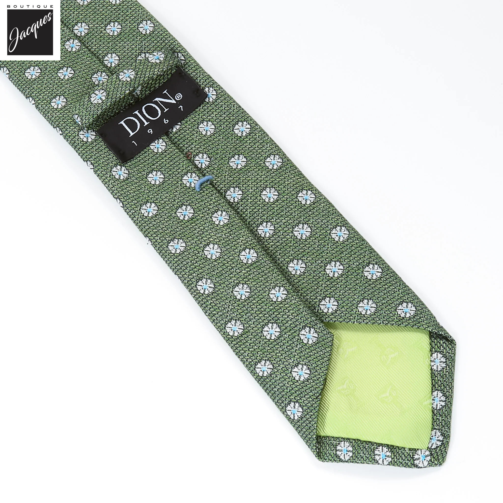 Green Mélange Floral Woven Silk-Linen Tie - DION - Image 2