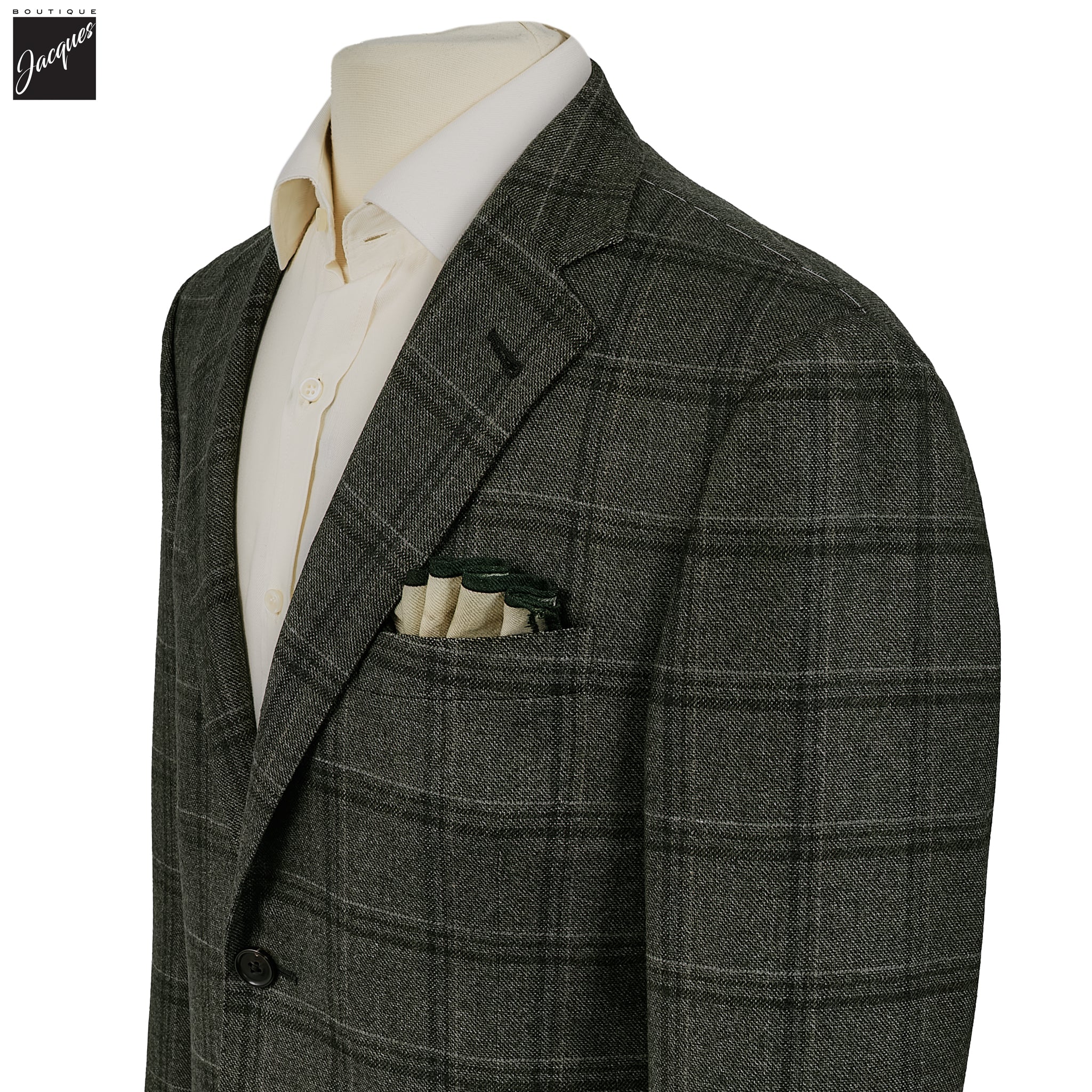 Green Wool Overcheck Modern Fit Sport Coat - Corneliani - Image 3