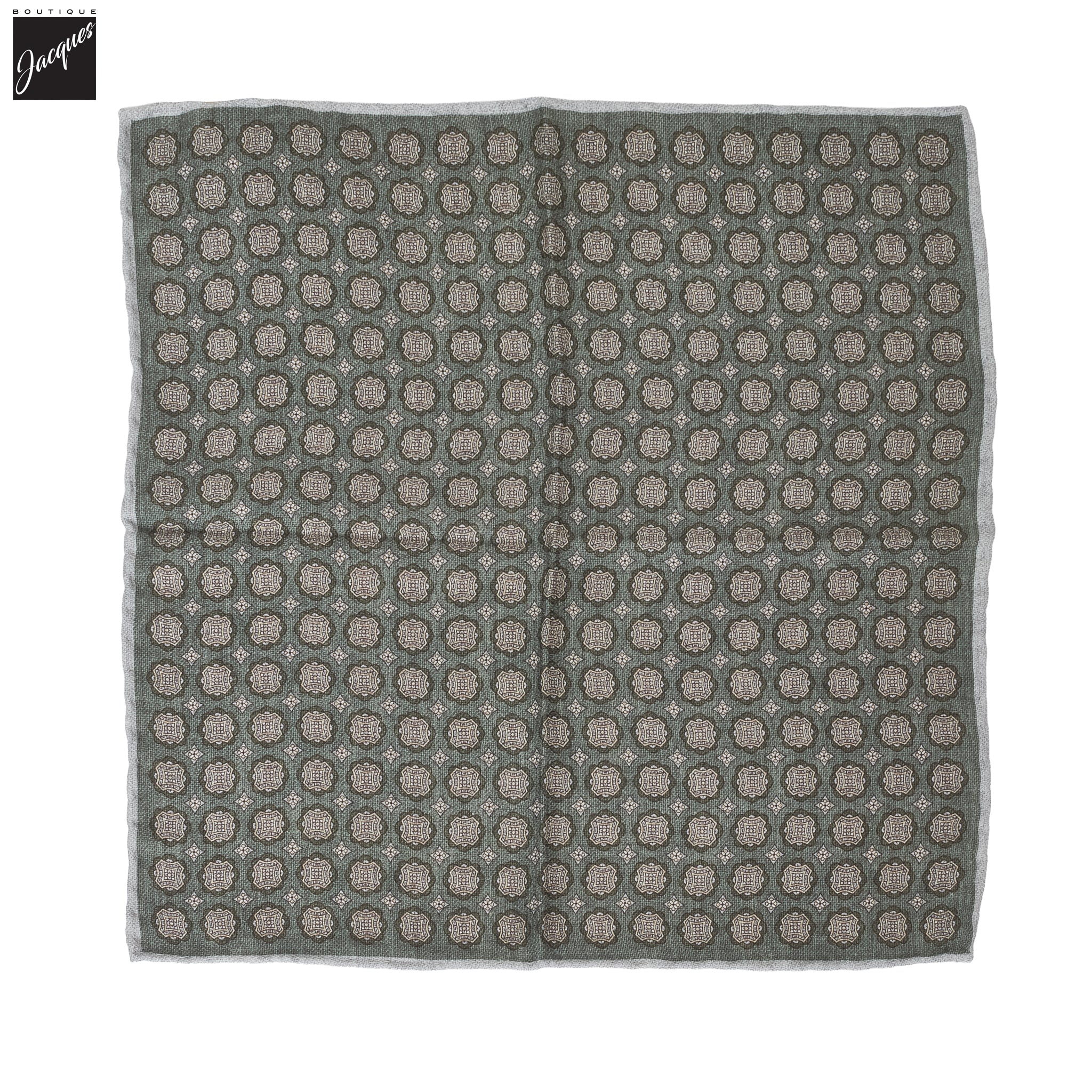 Green & Gray Medallion Reversible Silk Hankie - Paolo Albizzati