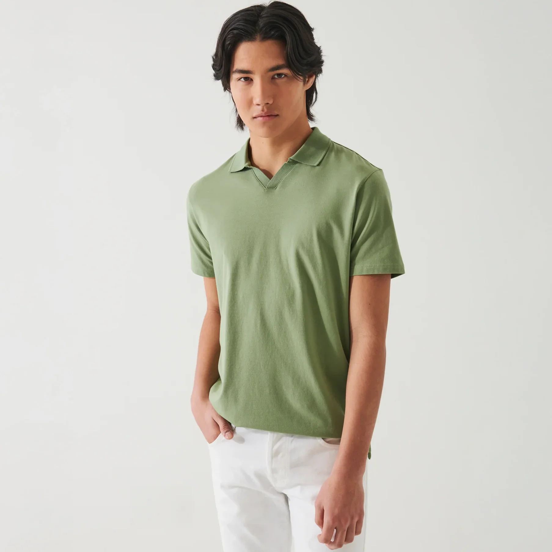Green Pea Pima Cotton Stretch Open Polo - Patrick Assaraf - Image 5