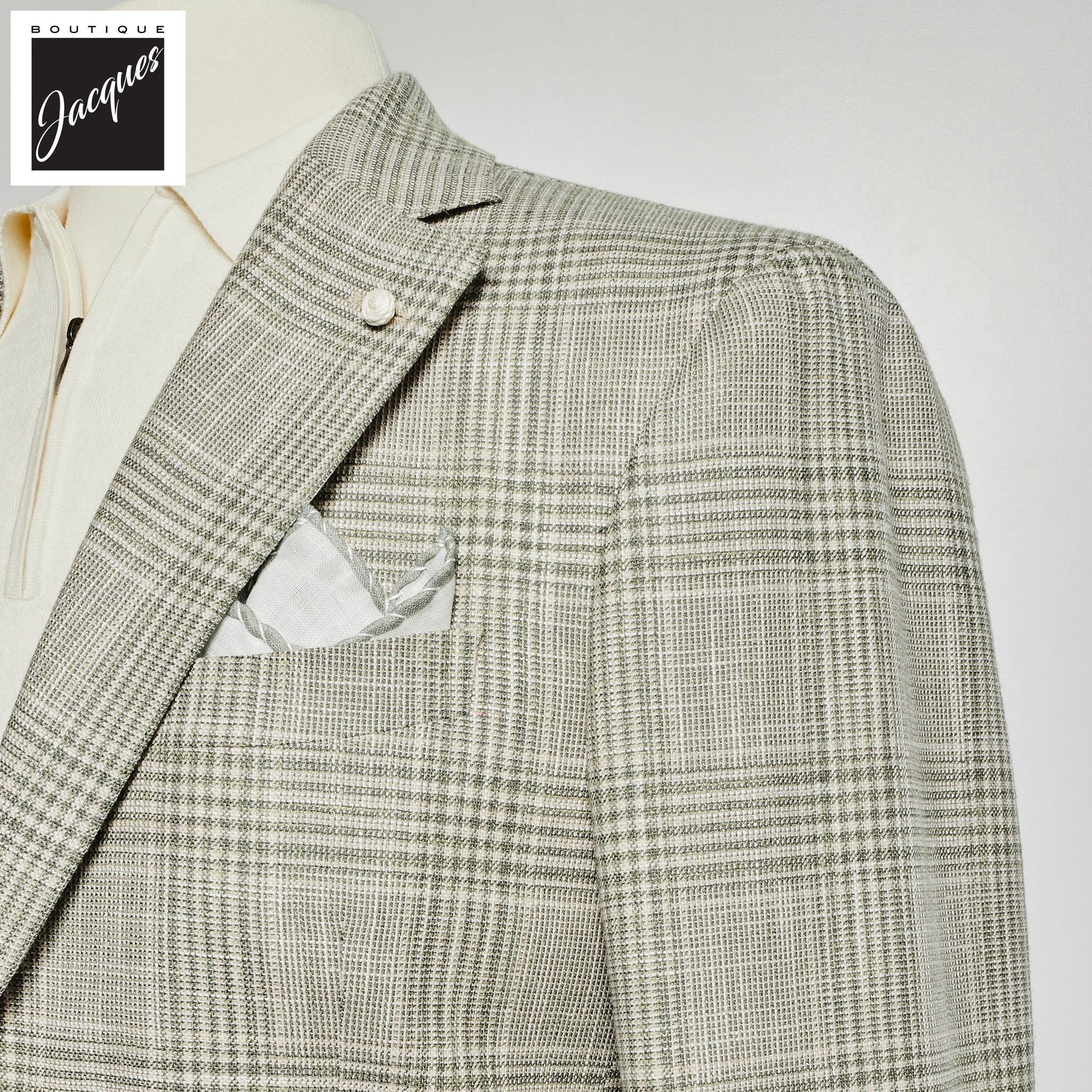 Green Prince of Wales Wool-Silk Dream Fit Sport Jacket - Luigi Bianchi - Image 2