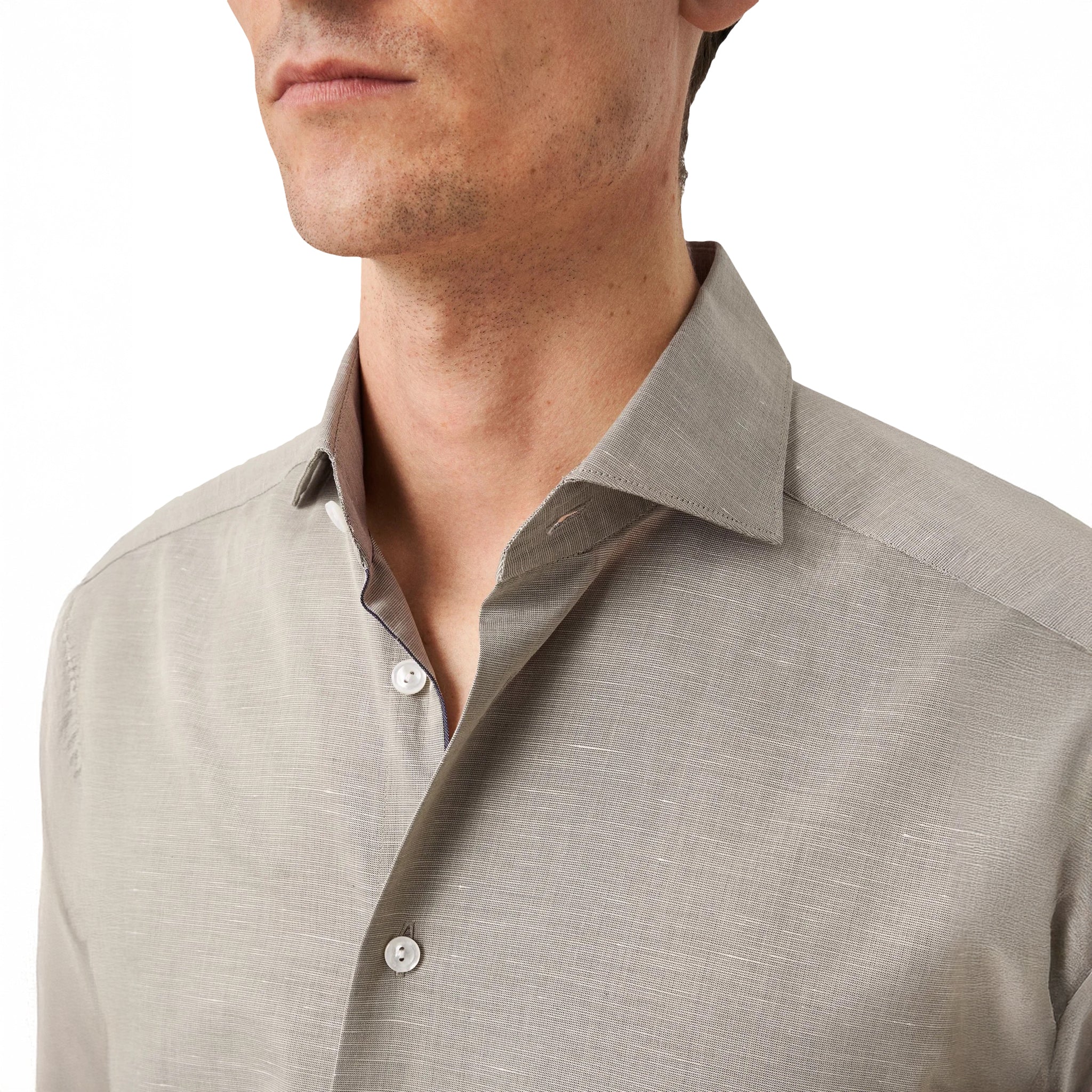 Green Solid Cotton-Linen Slim Fit Shirt - ETON - Image 5