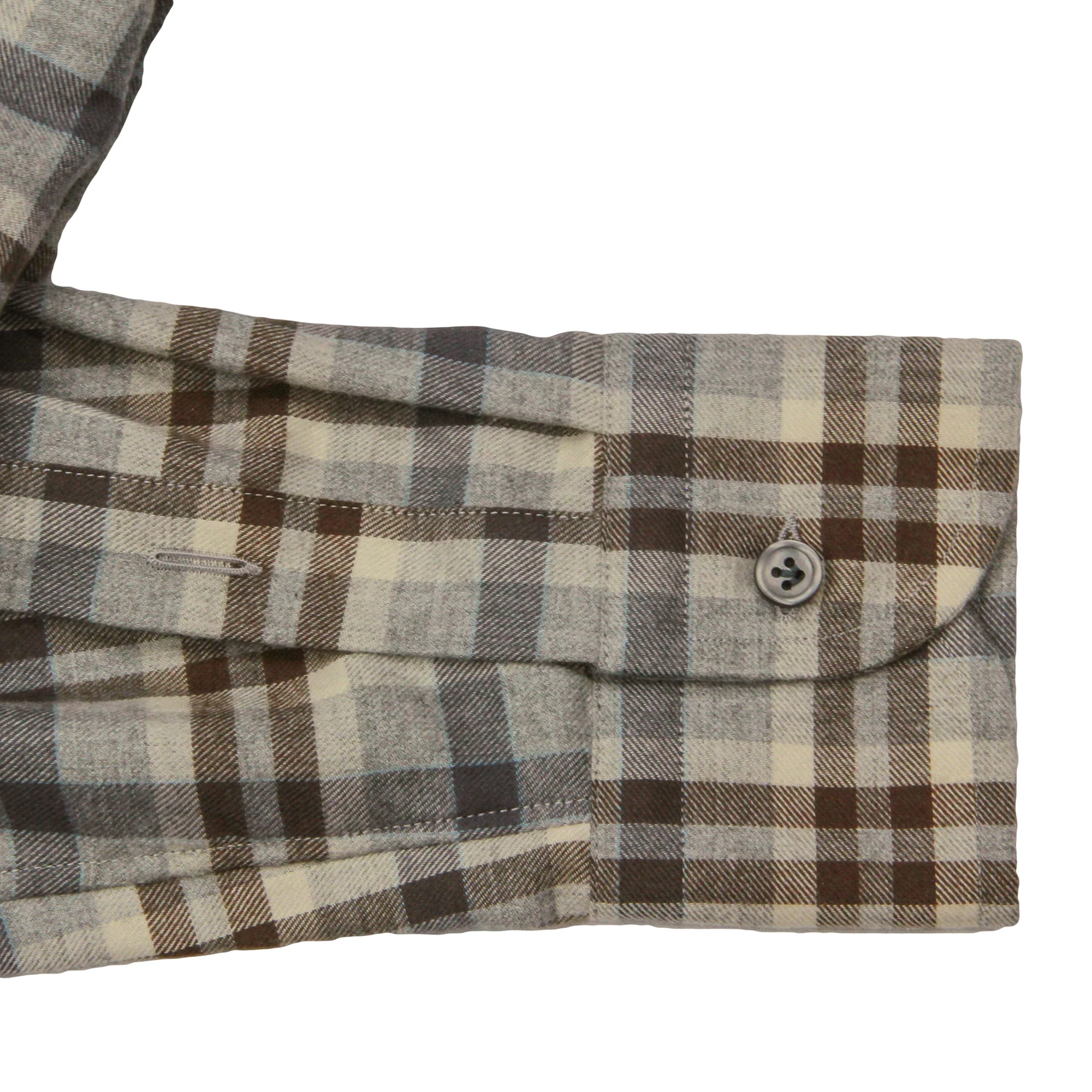 Grey and Brown Check Cotton Wool Flannel Shirt - SONRISA - Image 3
