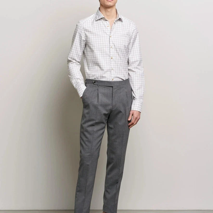 Grey/Beige Gingham Garment Wash Slimline Casual Shirt - Stenströms - Image 4