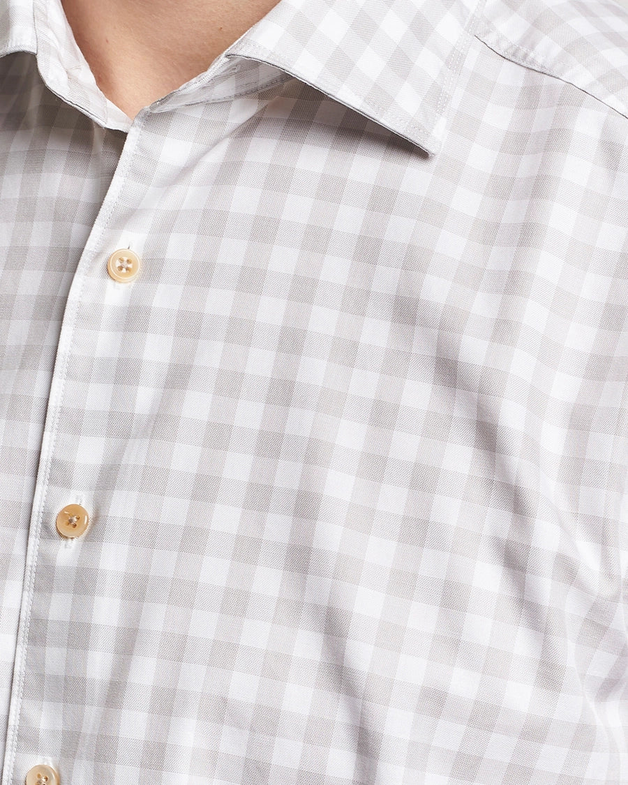 Grey/Beige Gingham Garment Wash Slimline Casual Shirt - Stenströms - Image 5