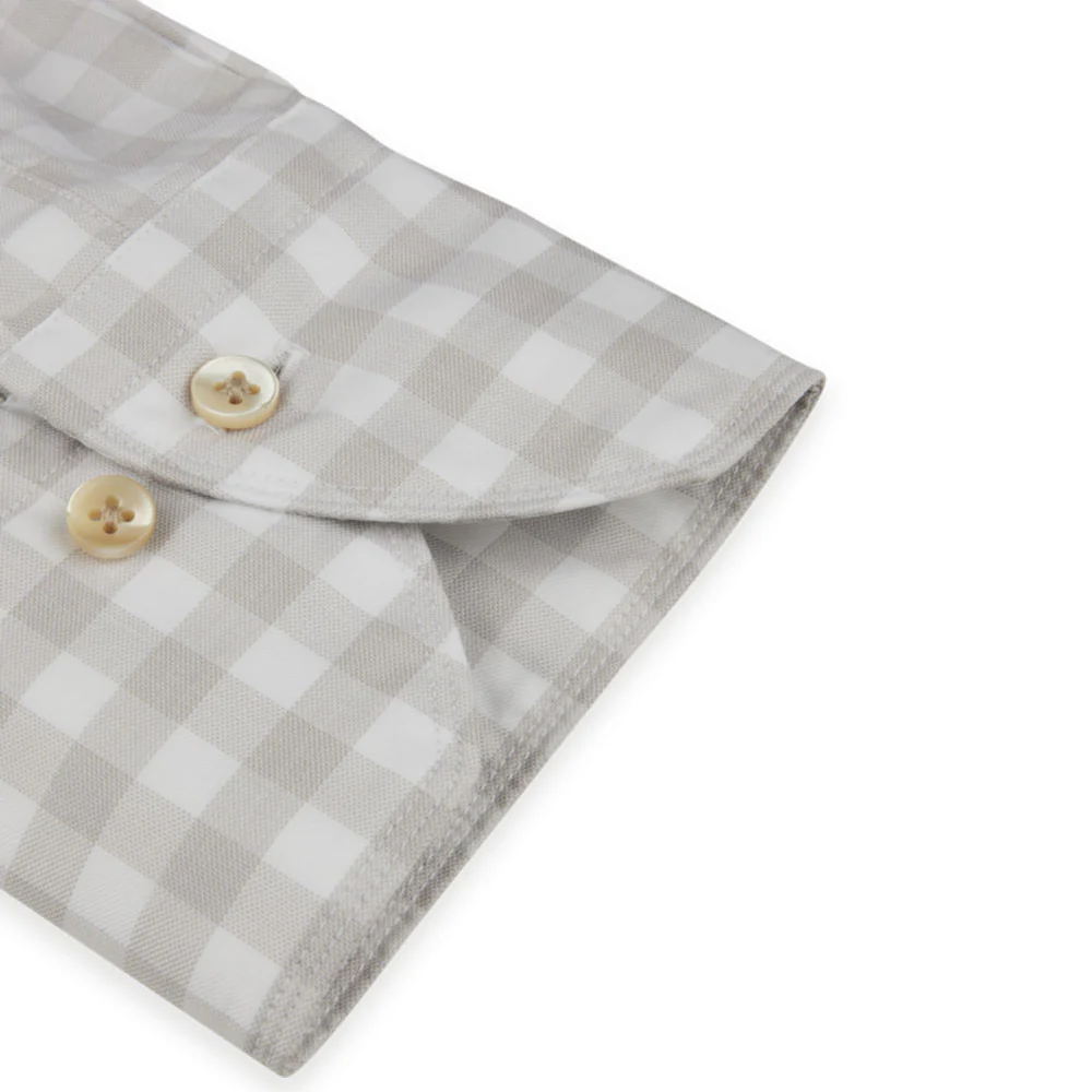 Grey/Beige Gingham Garment Wash Slimline Casual Shirt - Stenströms - Image 6